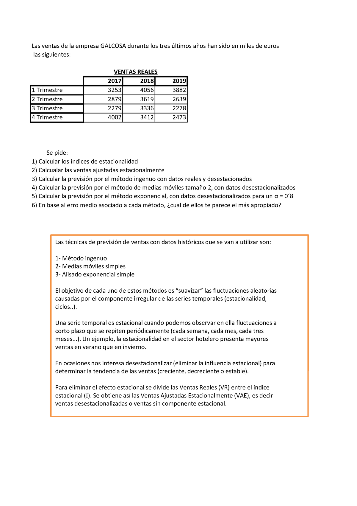 Ejemplo De Previsi Ã³n De Ventas - Las Ventas De La Empresa GALCOSA ...