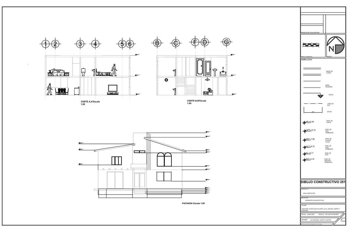 CASA Habitacion LEVI- Cortes - NS+0. NPT+0. NPT+0. NS+0. NV+1. NPT+2 ...