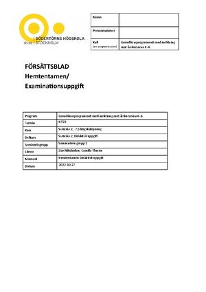 SVE2 Hemtentamen - Hemtenta - FÖRSÄTTSBLAD Hemtentamen ...