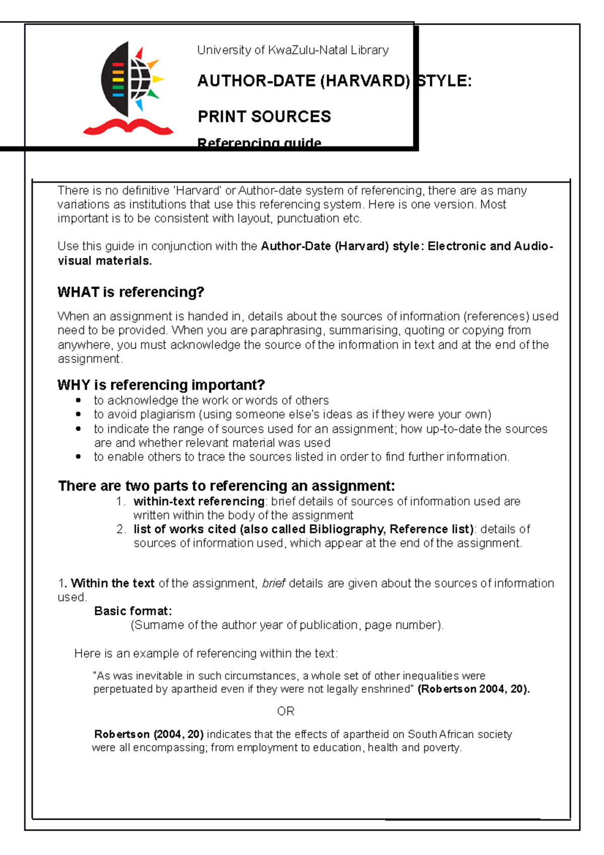 Referencing Guide - for students - University of KwaZulu-Natal Library ...