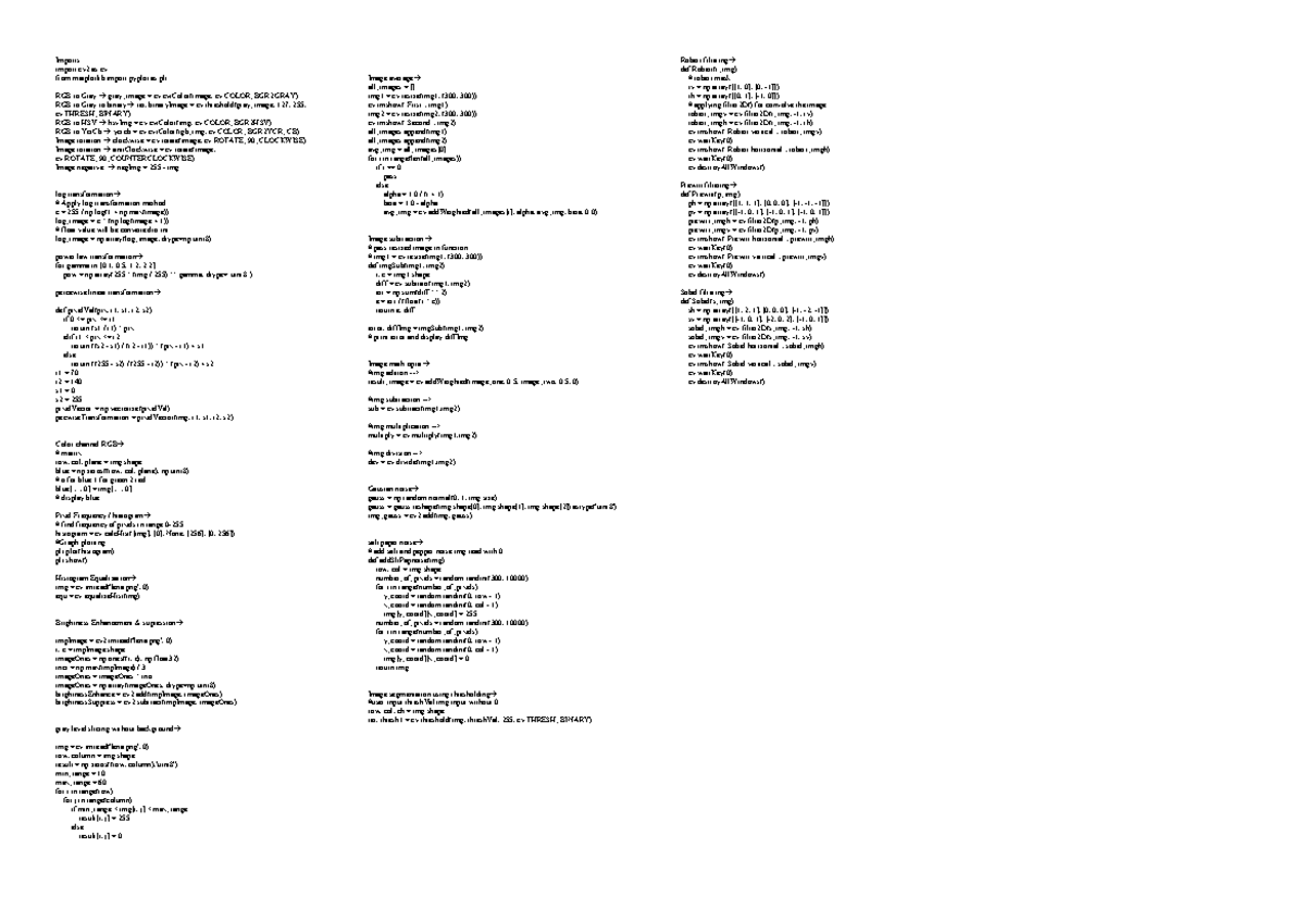 DIP all library functions - Imports: import cv2 as cv from matplotlib ...