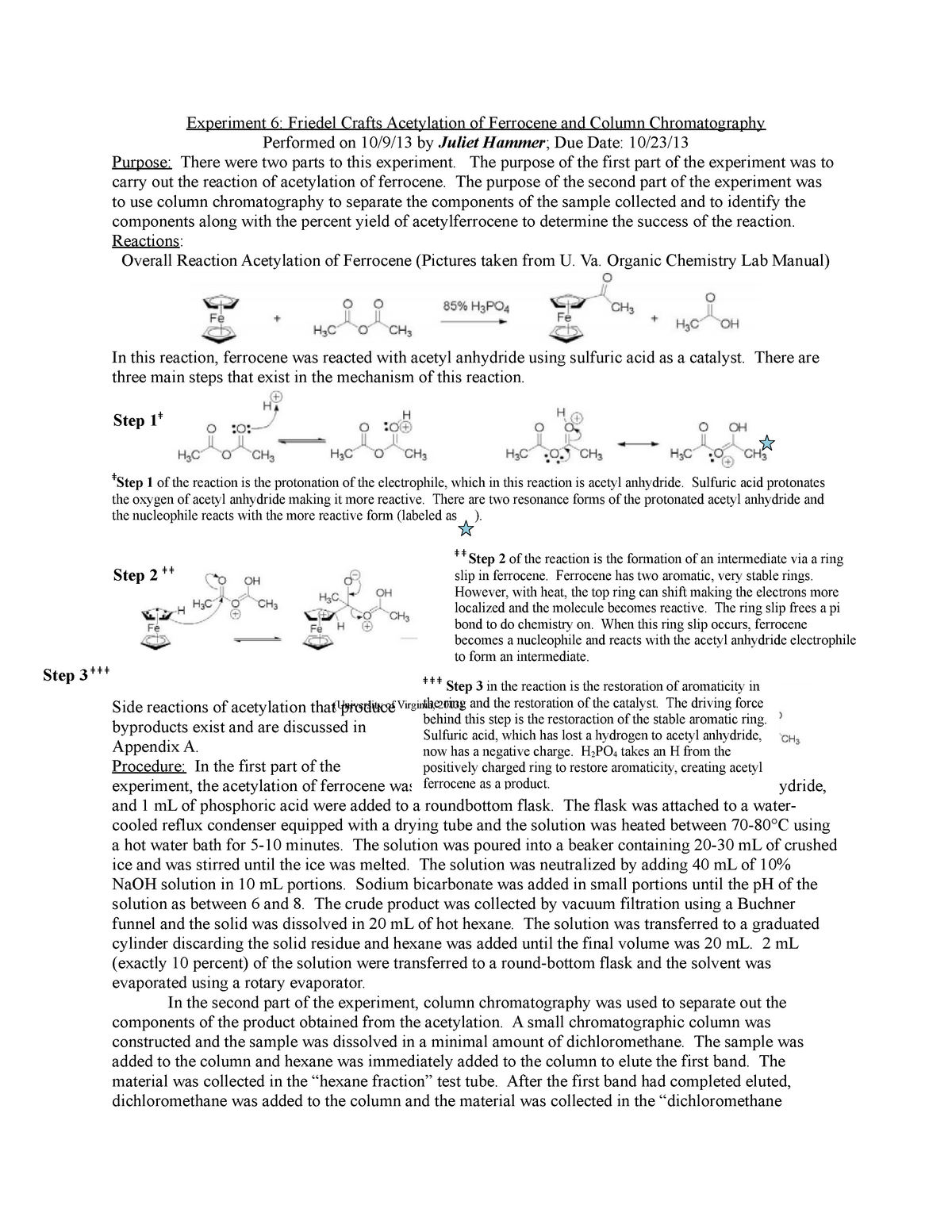 friedel crafts acylation of ferrocene mechanism