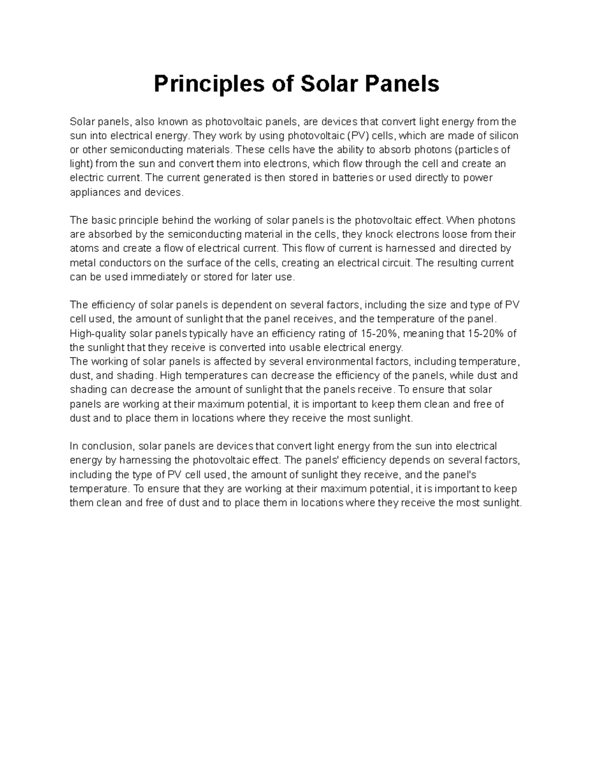 Principles of Solar Panels Principles of Solar Panels Solar panels