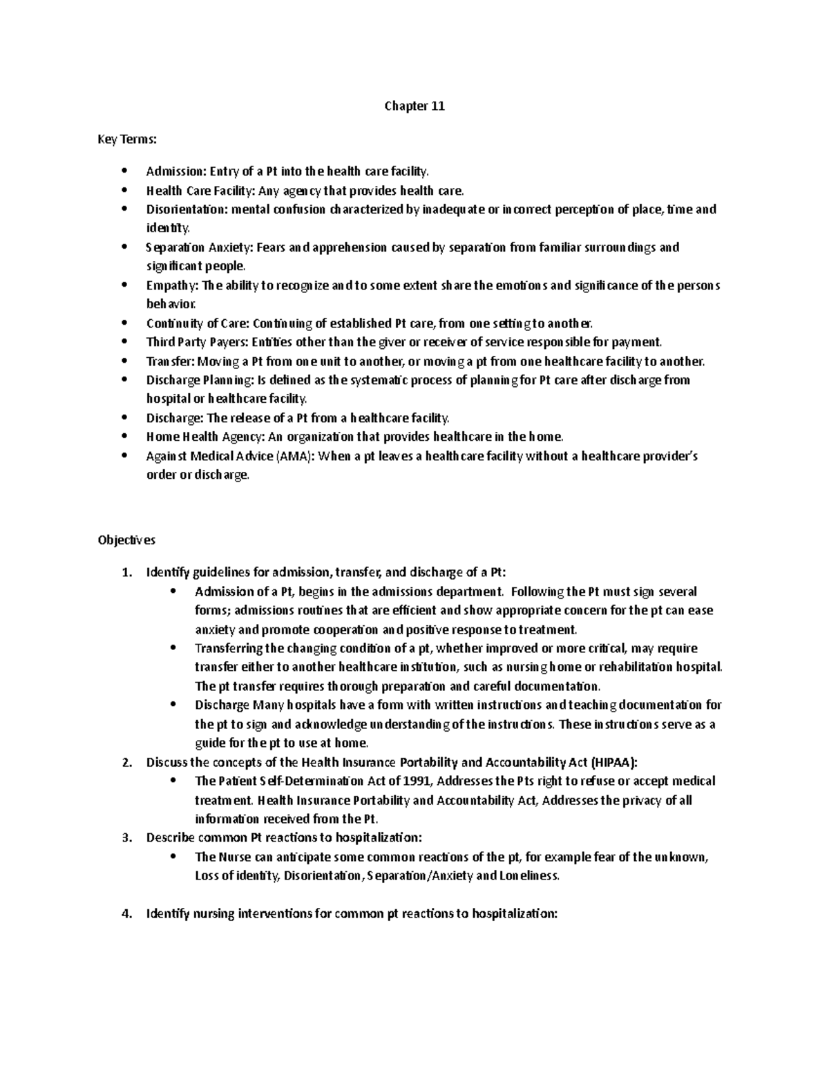 Chapter 11 - Assignment - Chapter 11 Key Terms: Admission: Entry of a ...