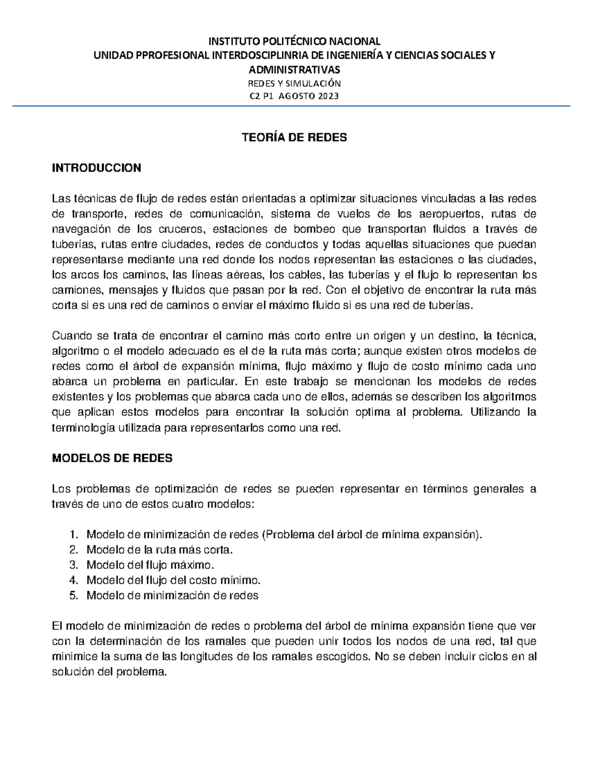 C2 P1 Análisis DE Redes Agosto 2023 - UNIDAD PPROFESIONAL INTERDOSCIPLINRIA  DE INGENIERÕA Y CIENCIAS - Studocu