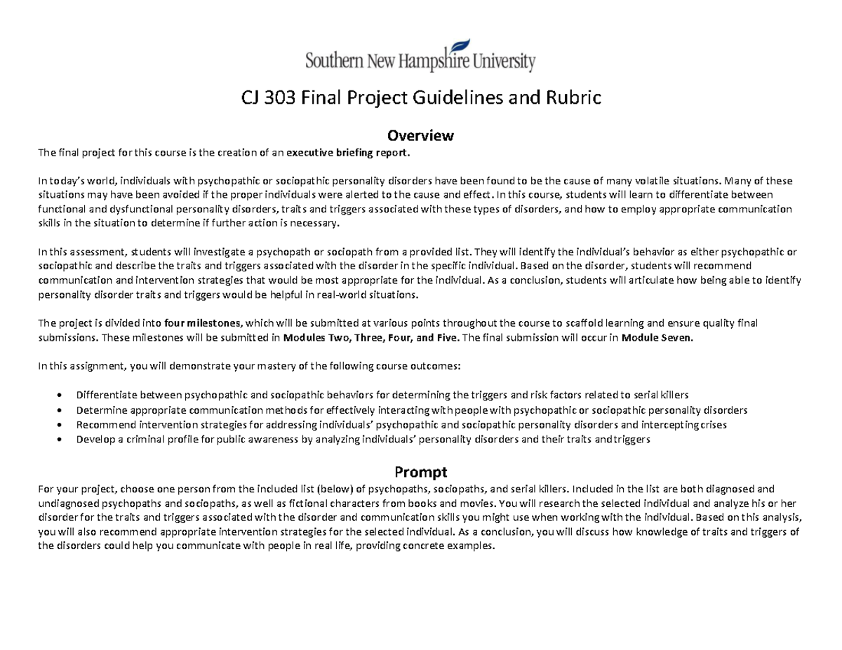 CJ 303 Final Project Guidelines and Rubrics - Warning: TT: undefined ...