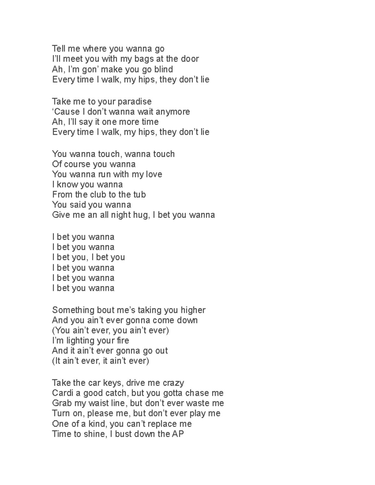 Lyrics Go Where You Wanna Go - y3v6hji