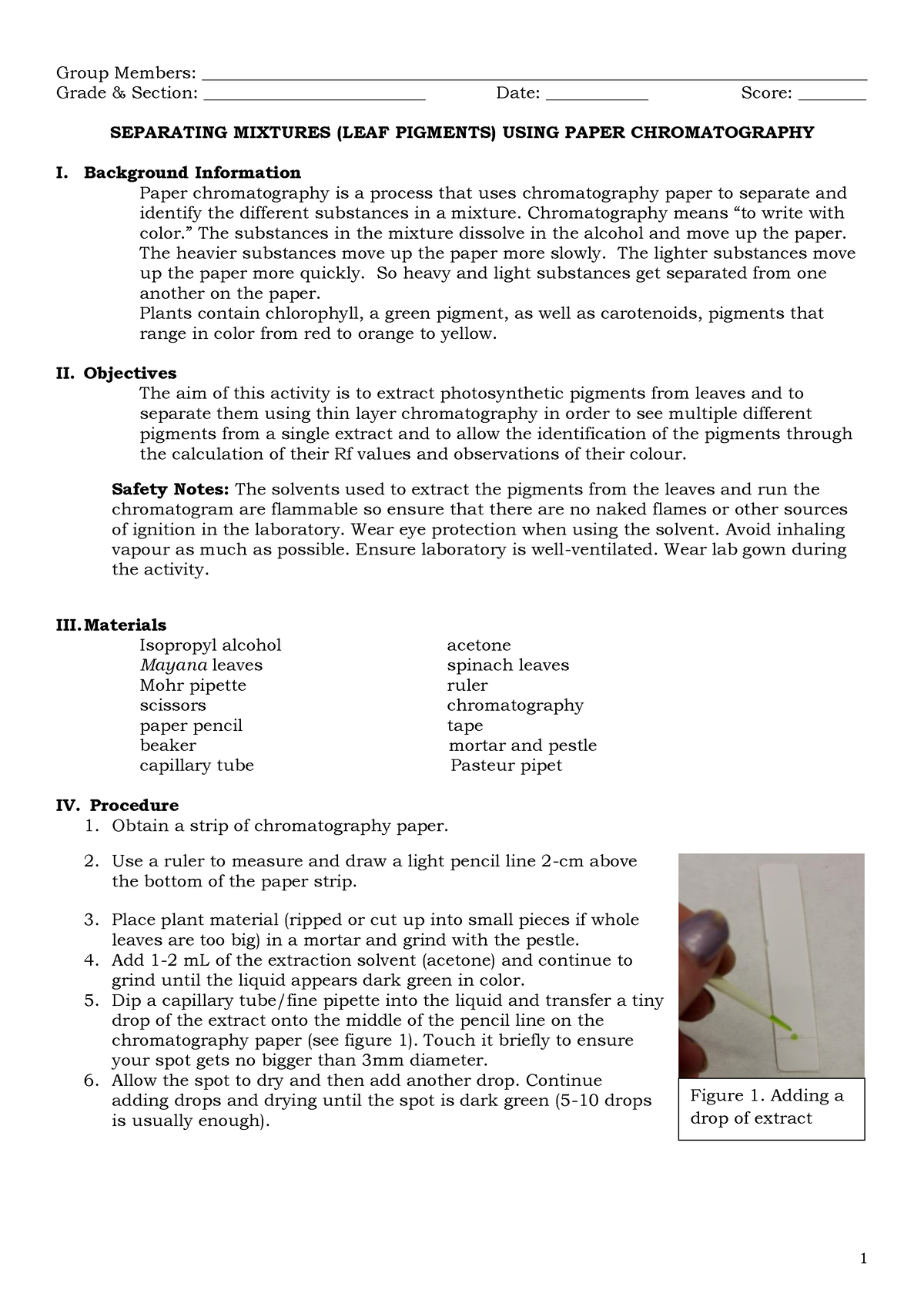 Paper Chromatography - Experiment Sheet - Group Members: - Studocu