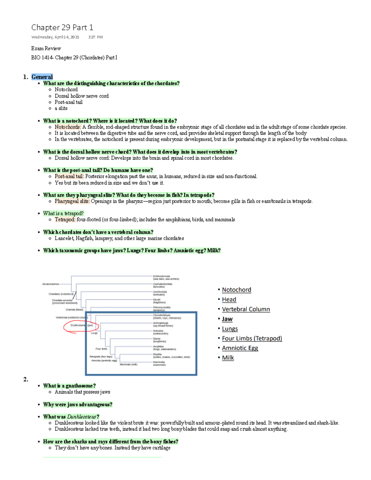 Ch 29 pt1 - Professor Mariah Hopkins - Exam Review BIO 1414- Chapter 29 ...