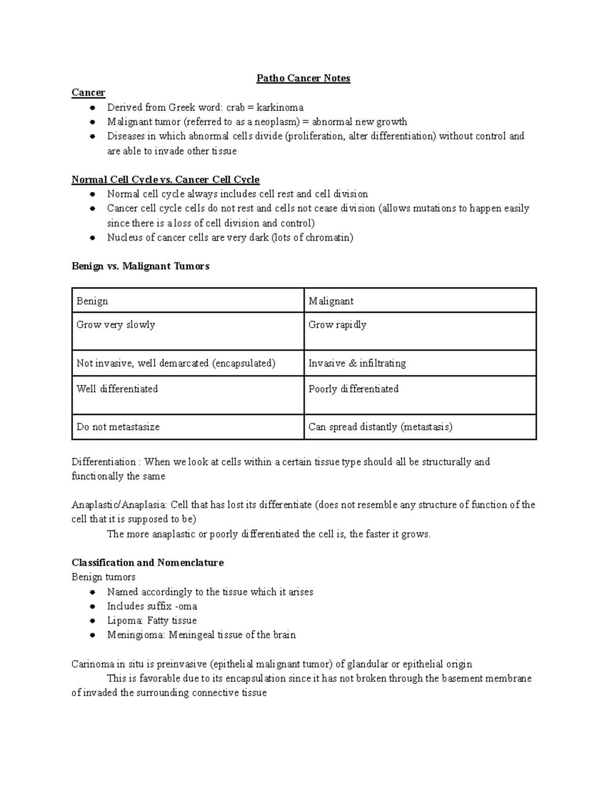 Patho Cancer Notes - Patho Cancer Notes Cancer Derived from Greek word ...