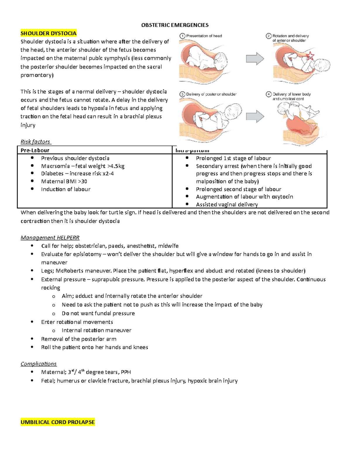 Obstetric emergencies - OBSTETRIC EMERGENCIES SHOULDER DYSTOCIA ...