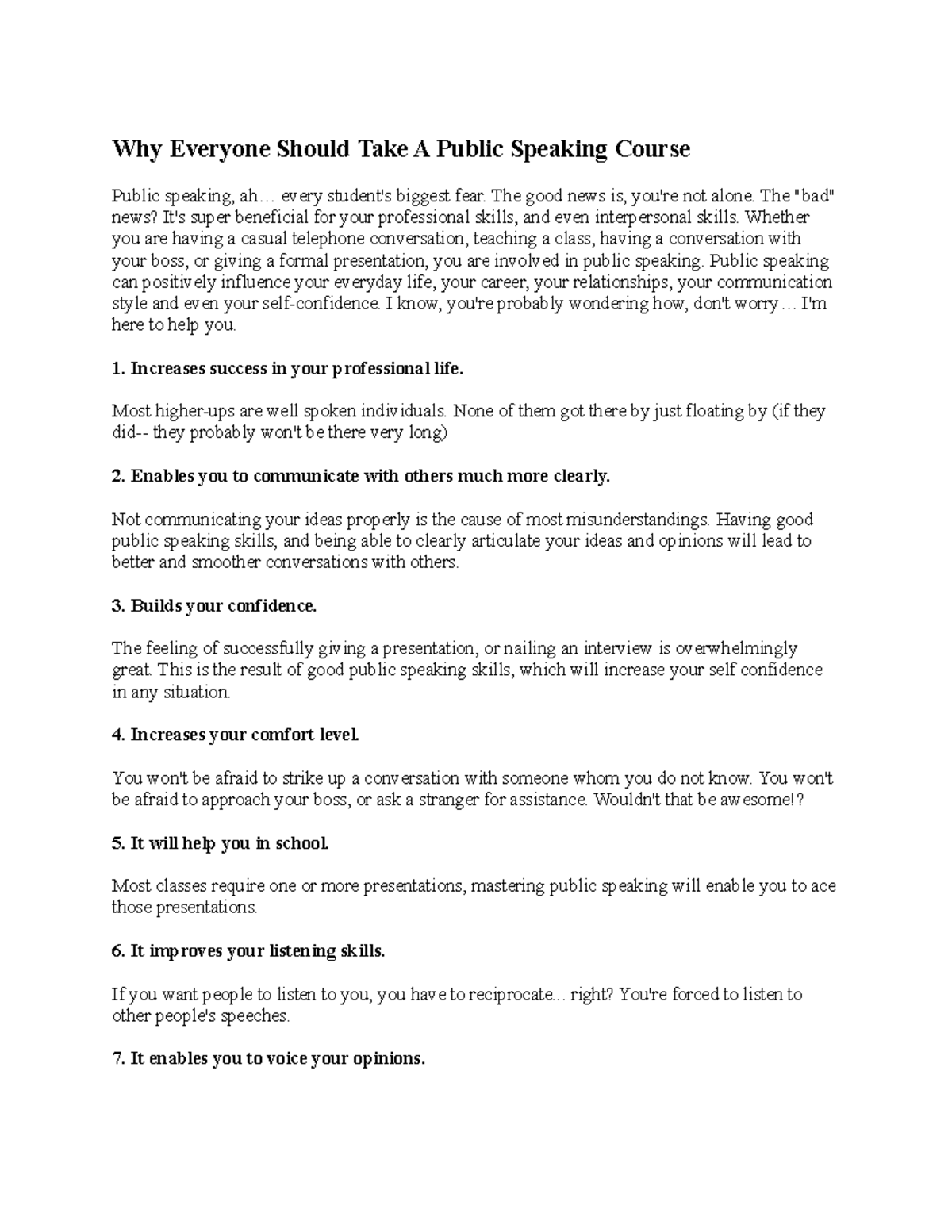 Why Everyone Should Take A Public Speaking Course - .. every student's ...