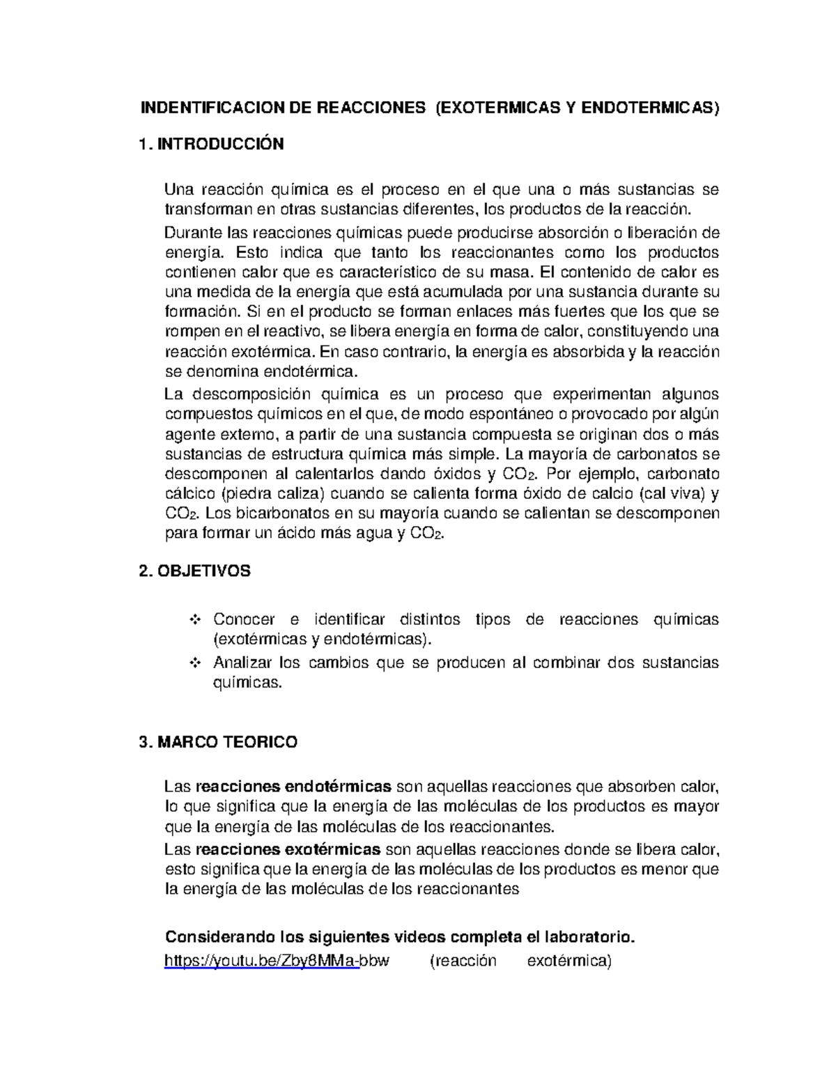 Endotermica y exotermica - INDENTIFICACION DE REACCIONES (EXOTERMICAS Y  ENDOTERMICAS) 1. - Studocu