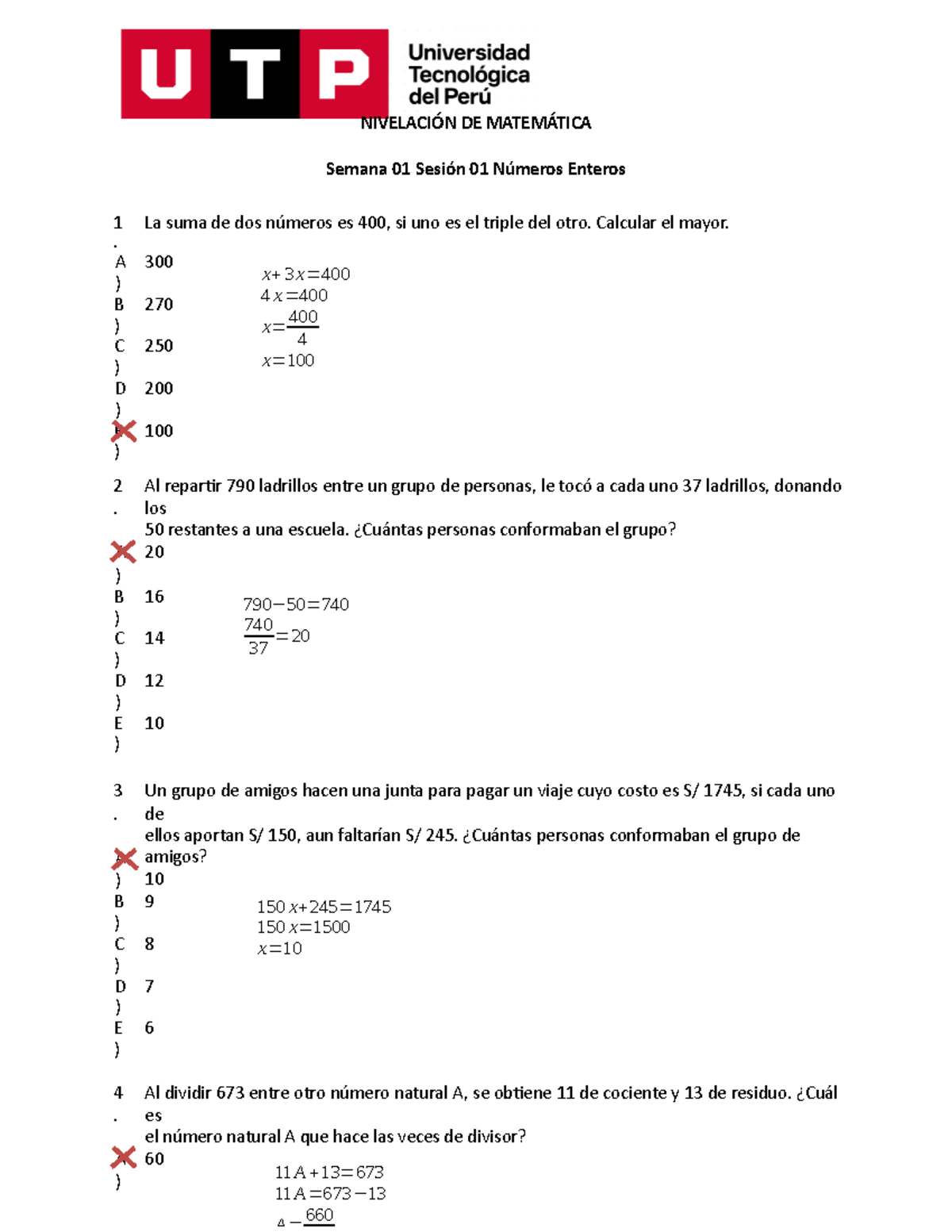 S01 S1 Resolver Ejercicios NivelaciÓn De MatemÁtica Semana 01 Sesión