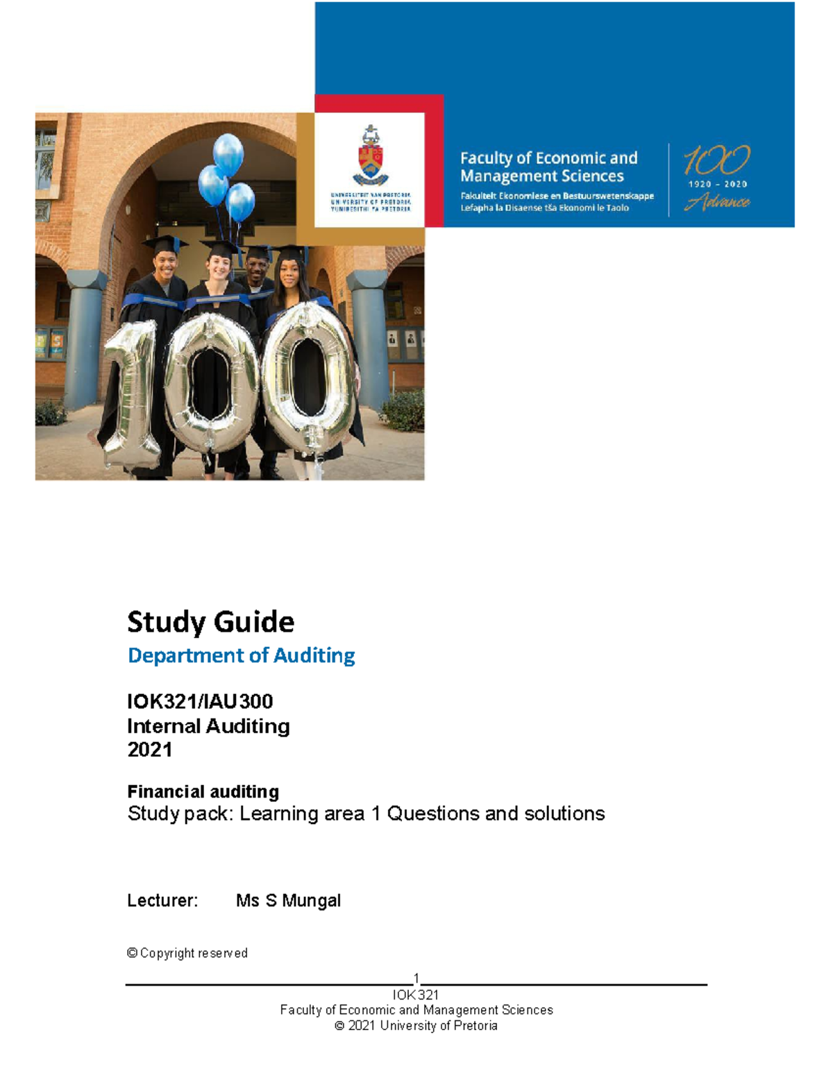 Study Pack Q +SS 1 IOK 321 Faculty of Economic and Management