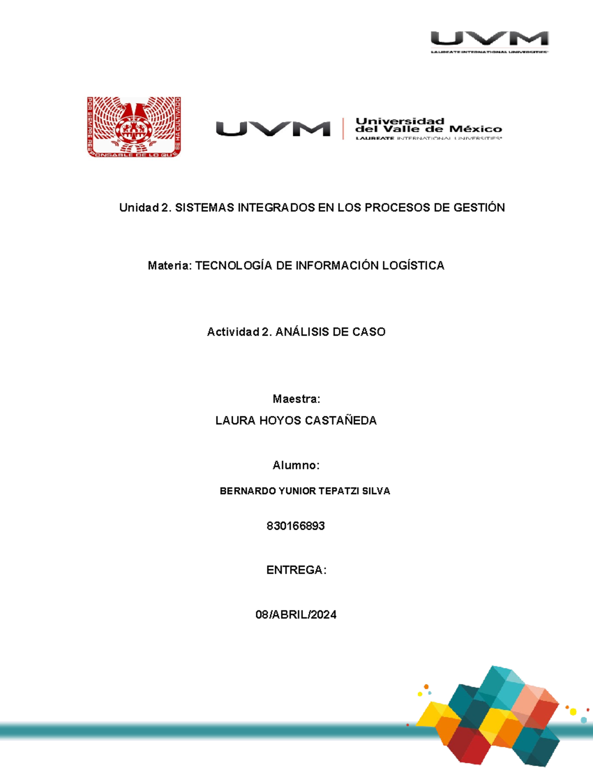 Unidad 2 Analisis DE CASO - Unidad 2. SISTEMAS INTEGRADOS EN LOS ...