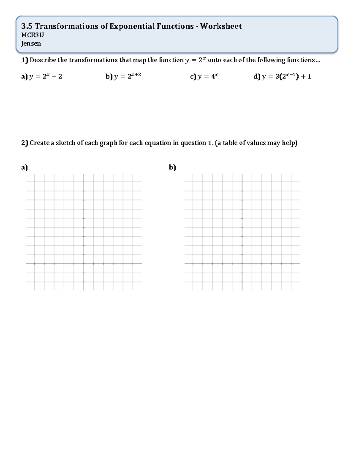 Worksheet - N/a - 3 Transformations Of Exponential Functions ...