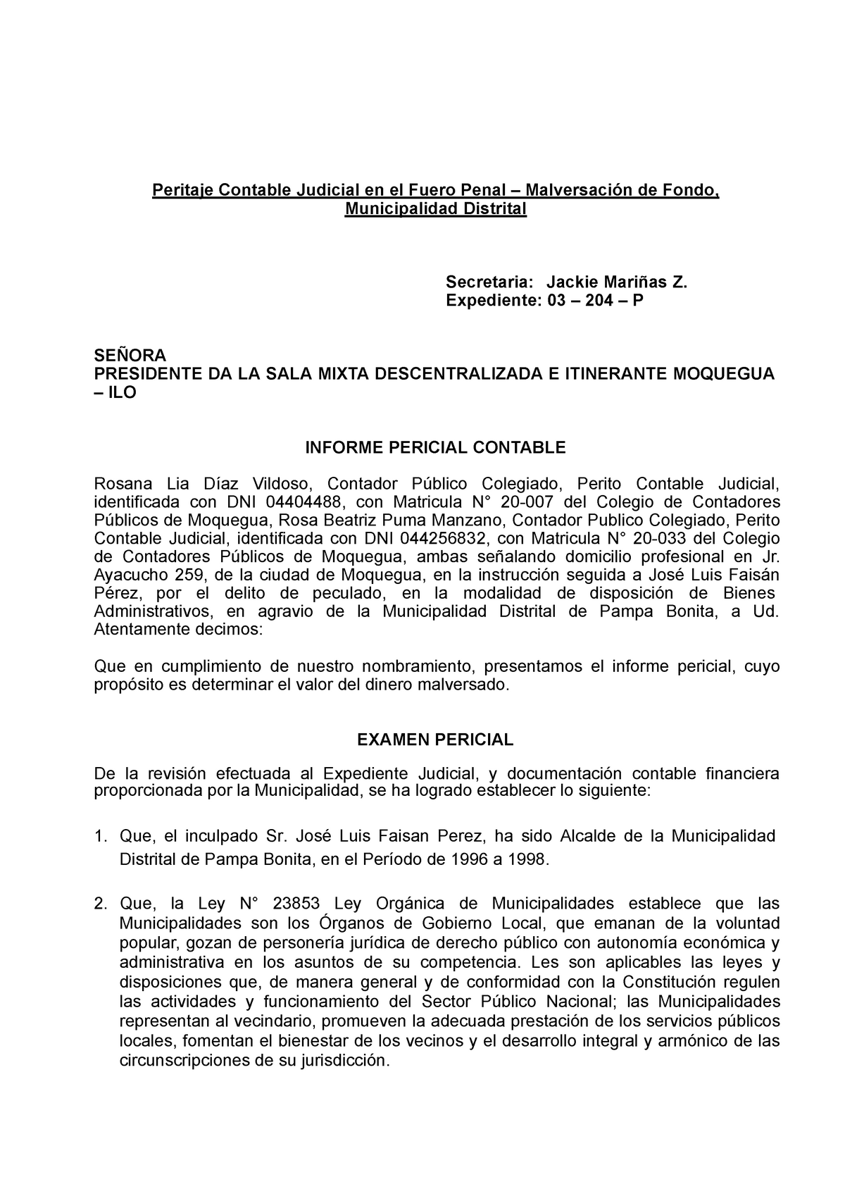 Peritaje Contablle Judicial EN LO Penal- CASO Practico 2020 - Peritaje ...