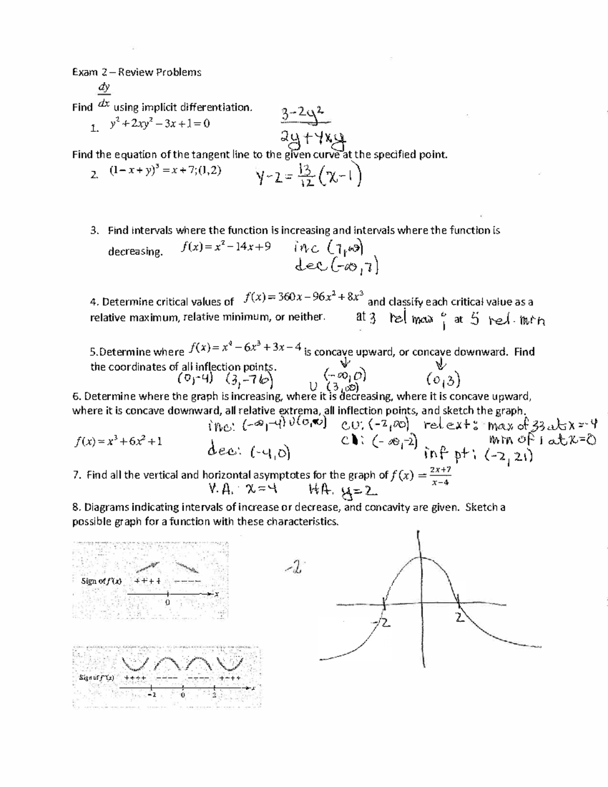 Exam+2+review+answers - Exam 2 - Review Problems dy Find dx using ...