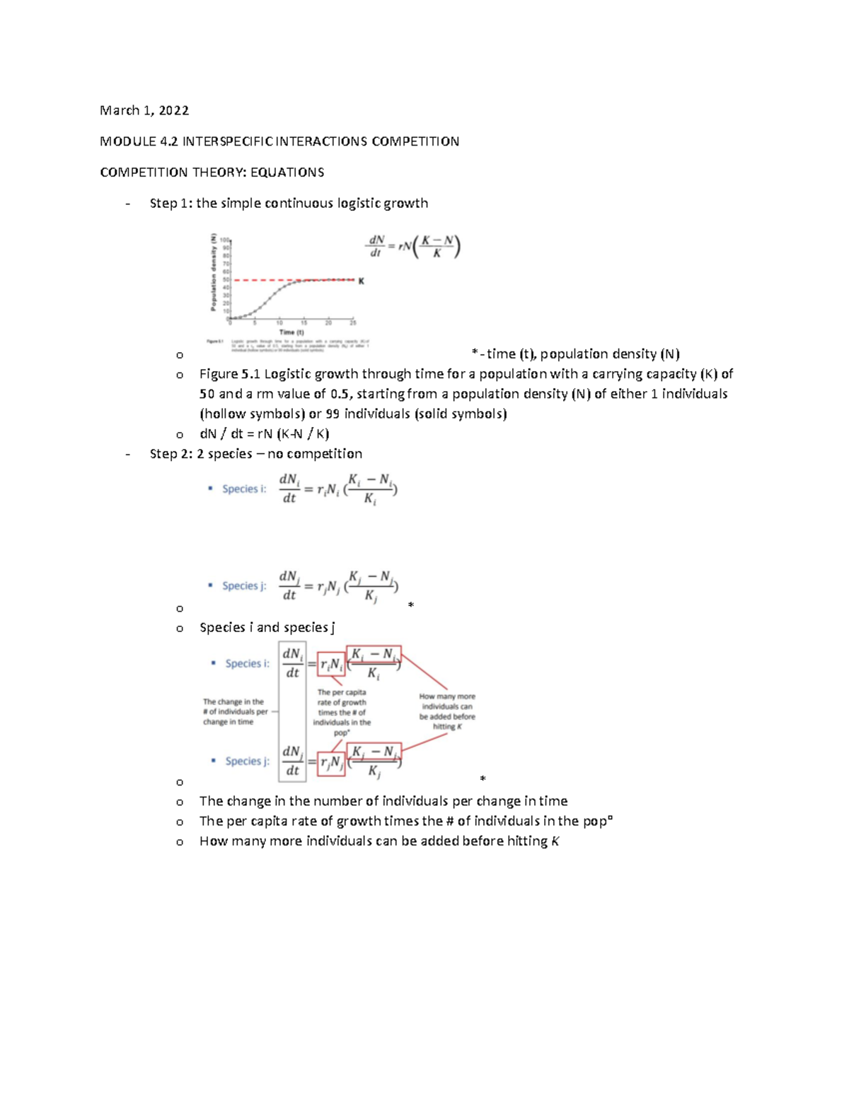 March 1 - interspecific interactions competition, competition theory ...