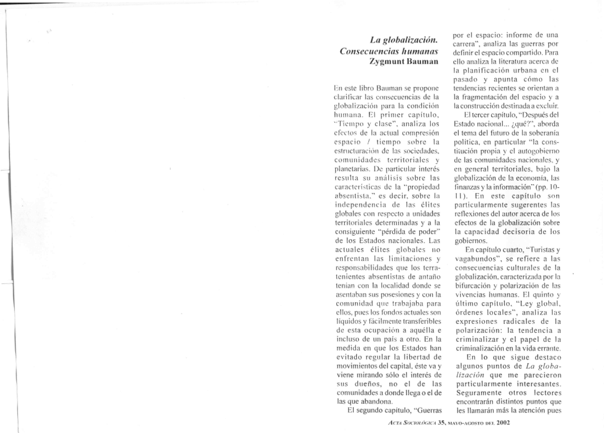 Resena de La globalizacion Consecuencias - La globatizacián