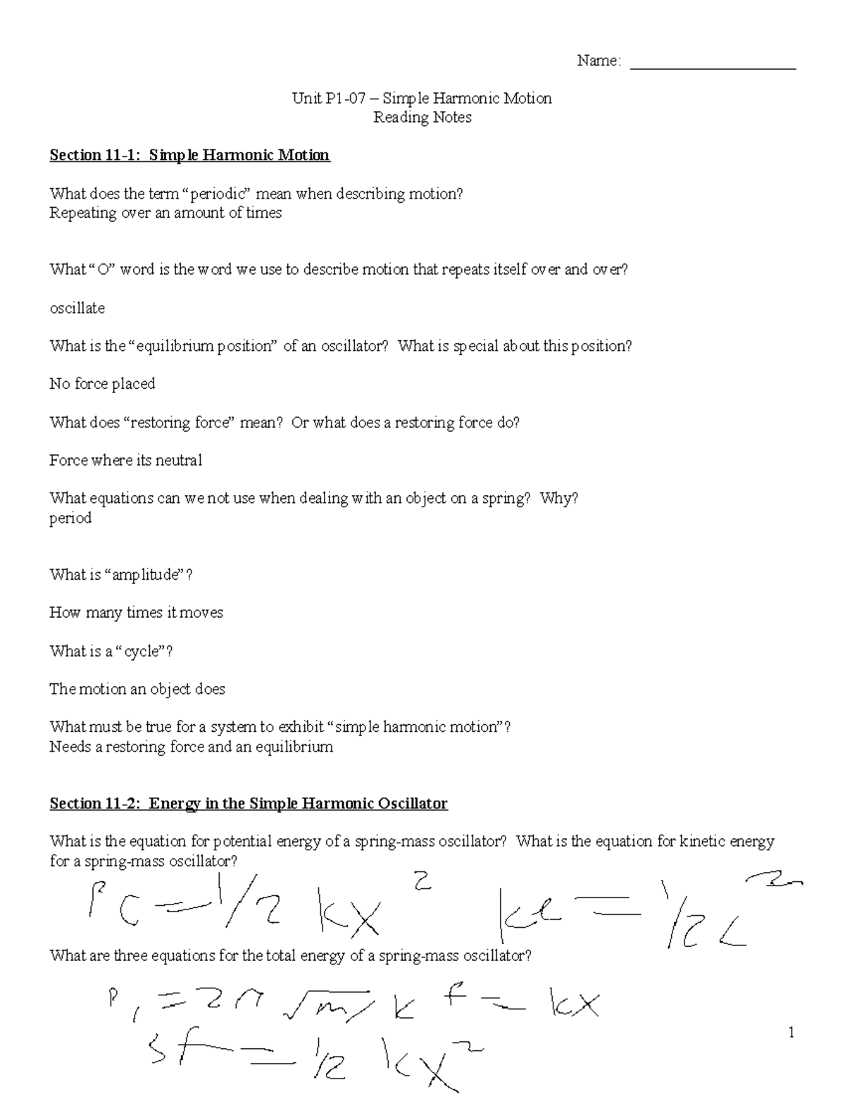 Reading Notes edited - Unit P1-07 (Simple Harmonic Motion) - Name ...