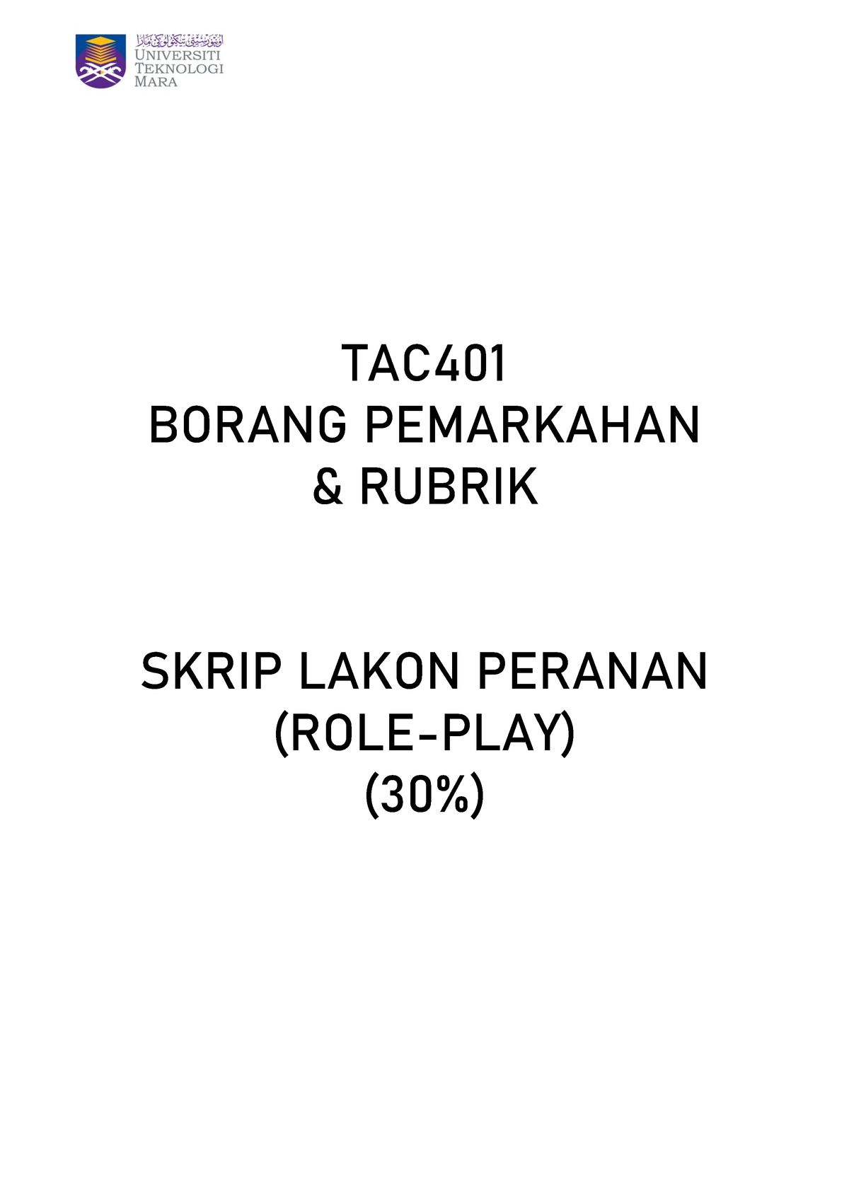 Rubrik Penilaian Role Play Tac Borang Pemarkahan And Rubrik Skrip Lakon Peranan Role Play 7341