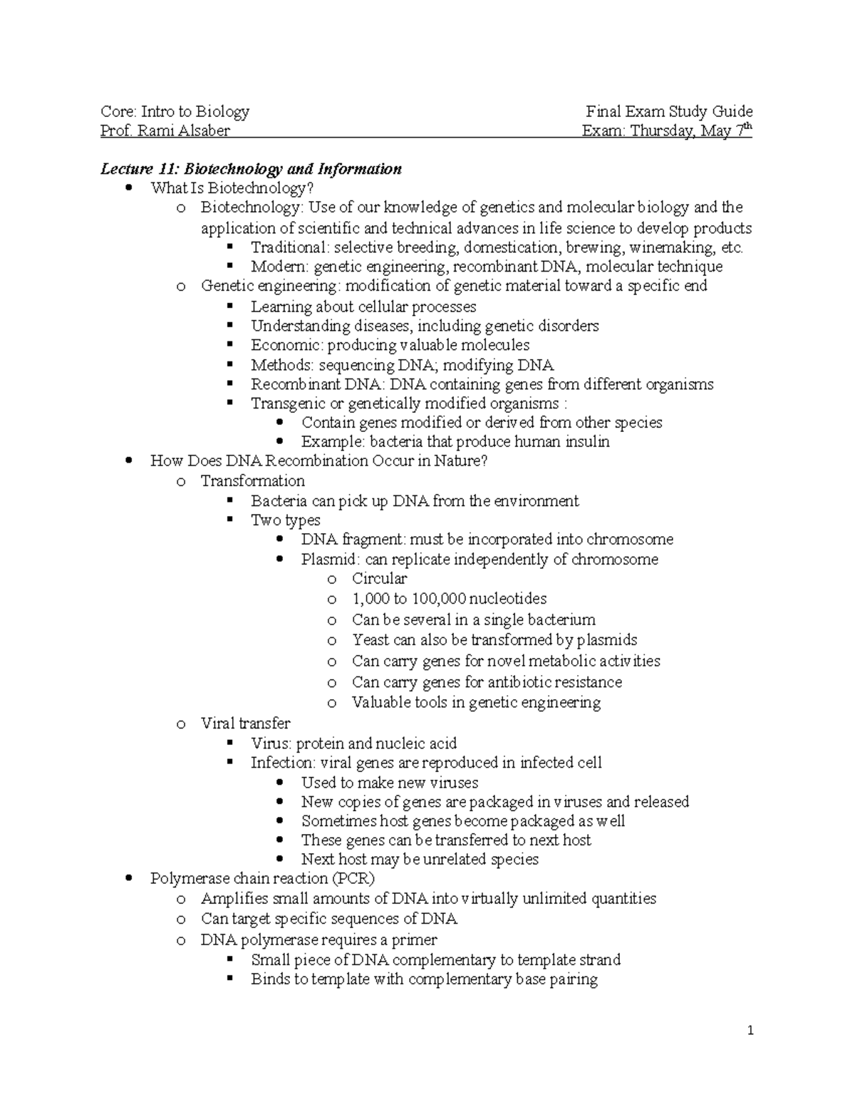 Into To Biology Final Study Guide - Core: Intro To Biology Final Exam ...