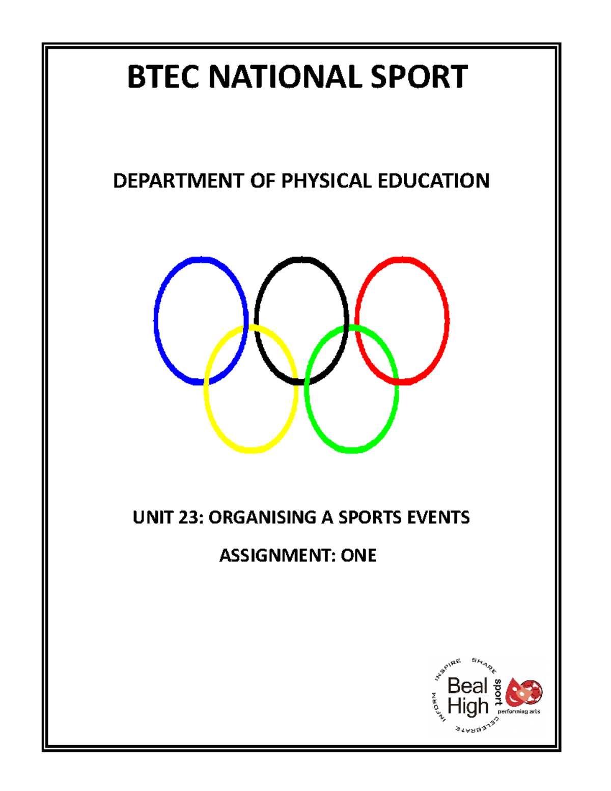 Assignment 1 organising a sports events BTEC NATIONAL SPORT