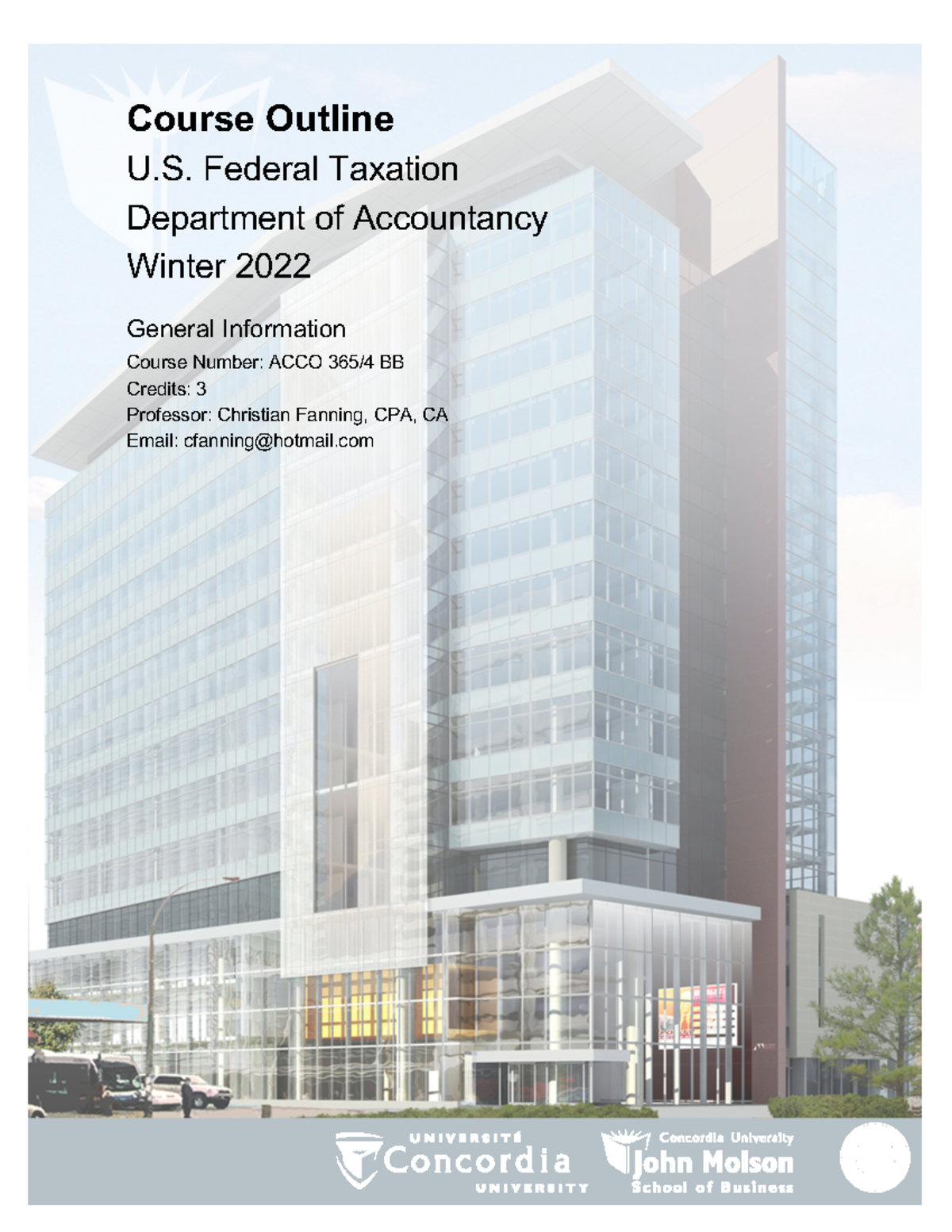 2022 Winter- ACCO 365 Course Outline - Course Outline U. Federal ...