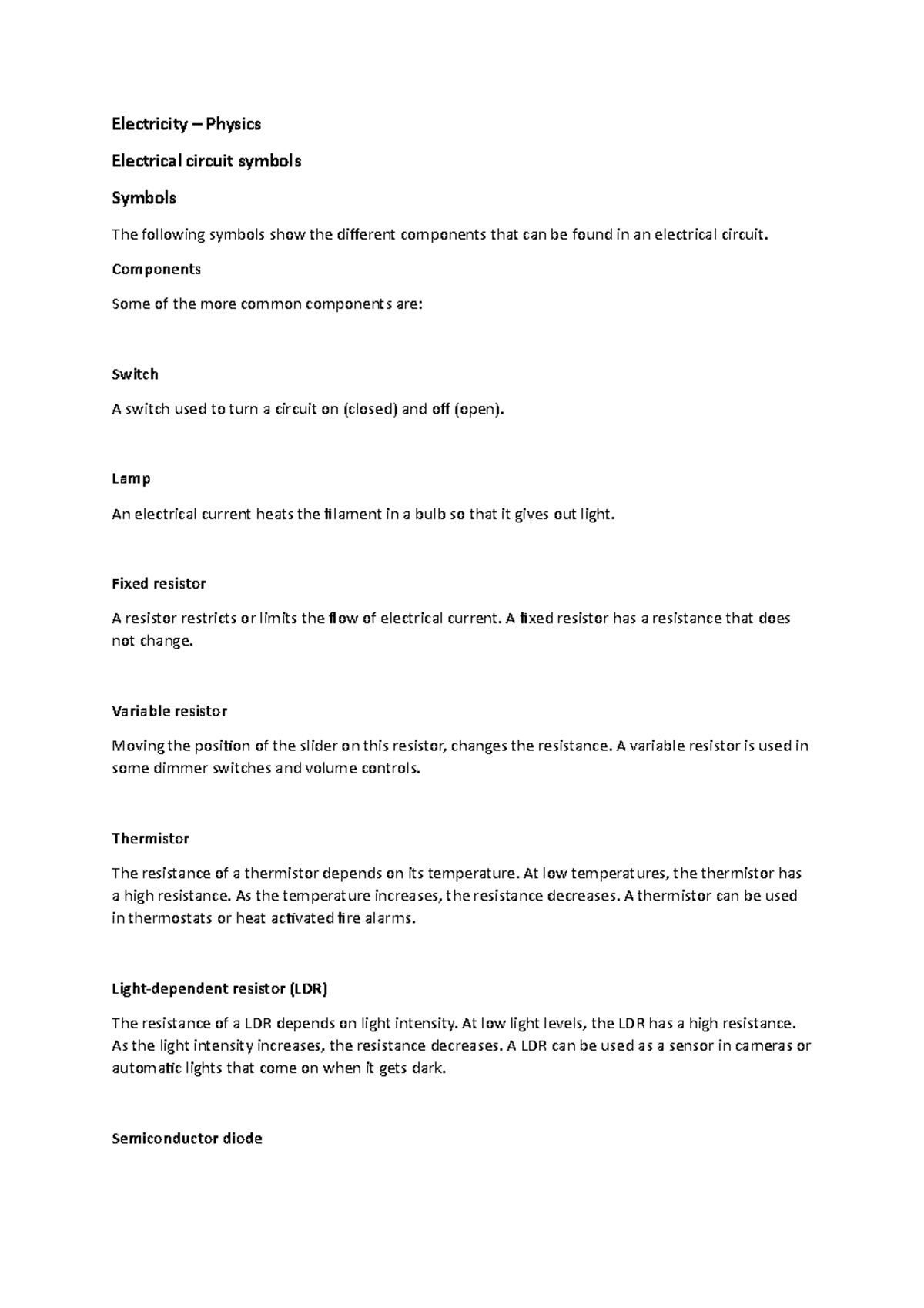 Electricity - Lecture notes 3-6 - Electricity – Physics Electrical ...