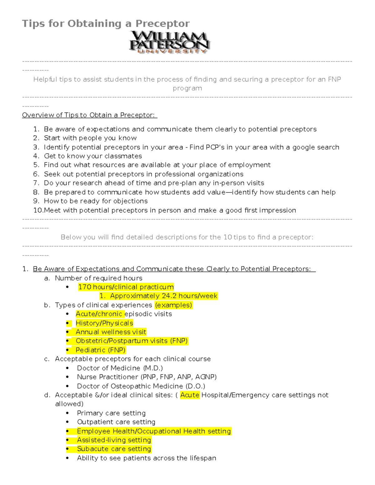 Tips+for+Finding+a+Preceptor+ - Helpful tips to assist students in the ...