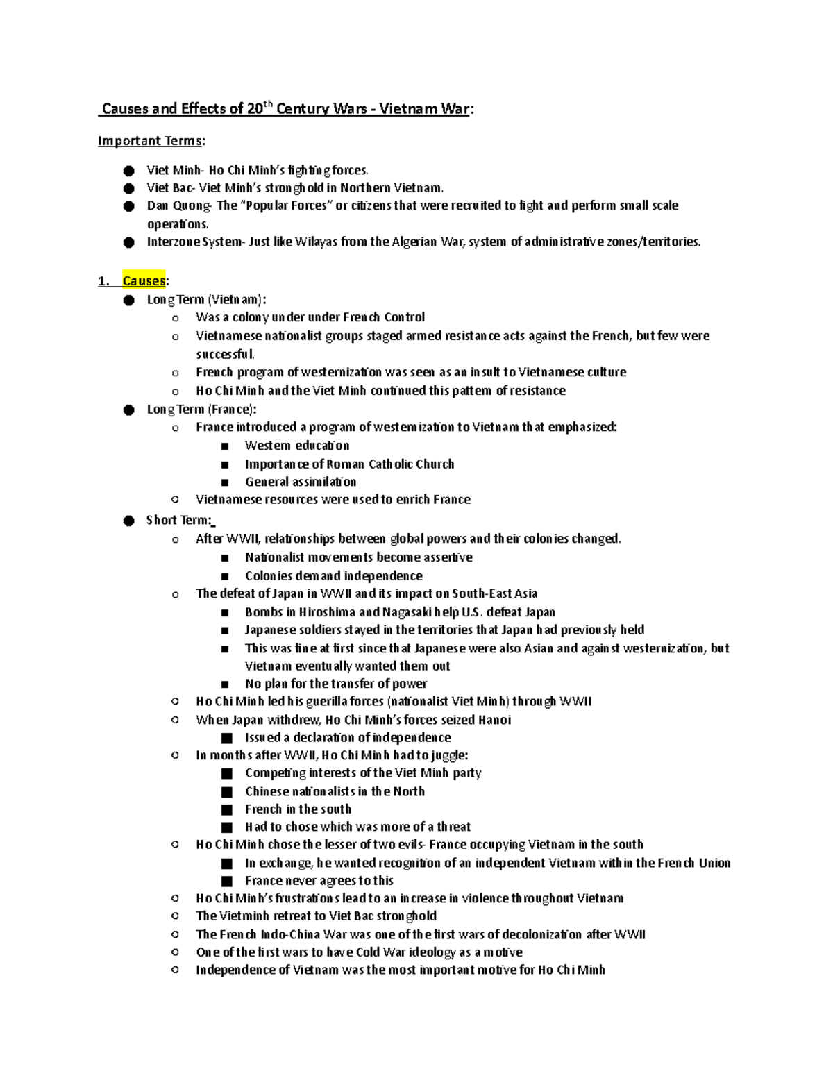 Vietnam War - Virginias Group - Causes and Effects of 20th Century Wars ...