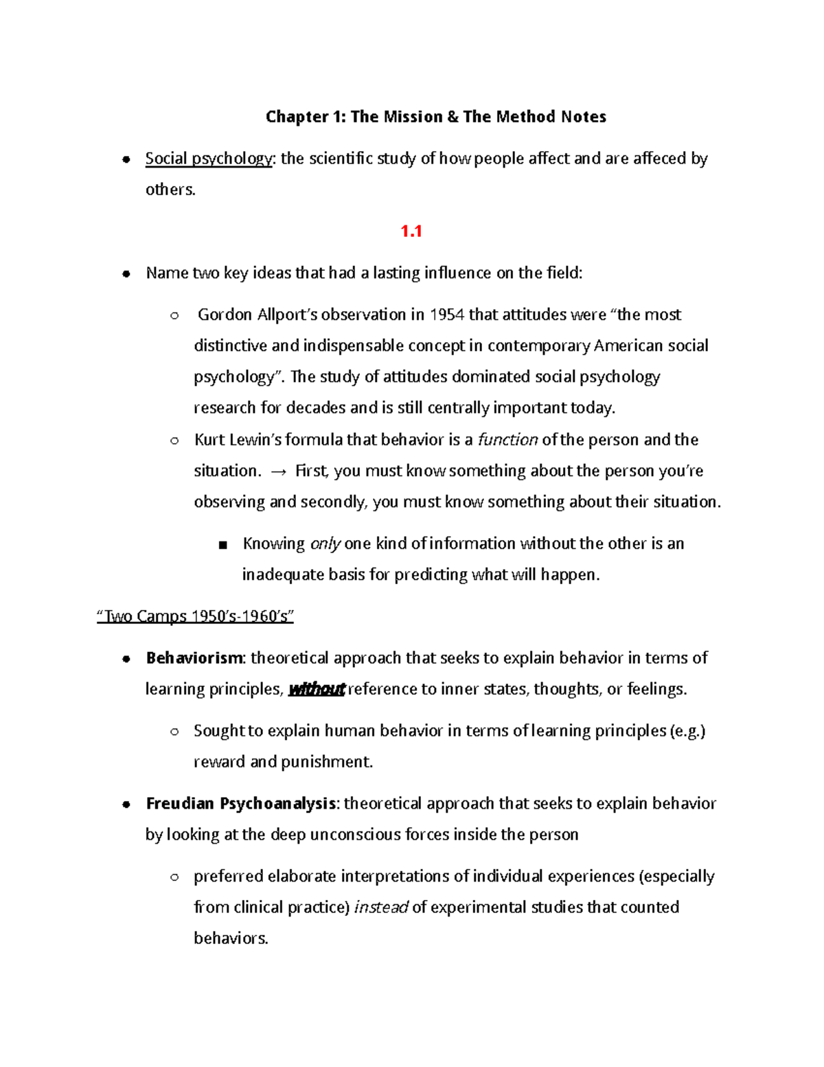 Ch. 1 - Social Psychology - Chapter 1: The Mission & The Method Notes ...