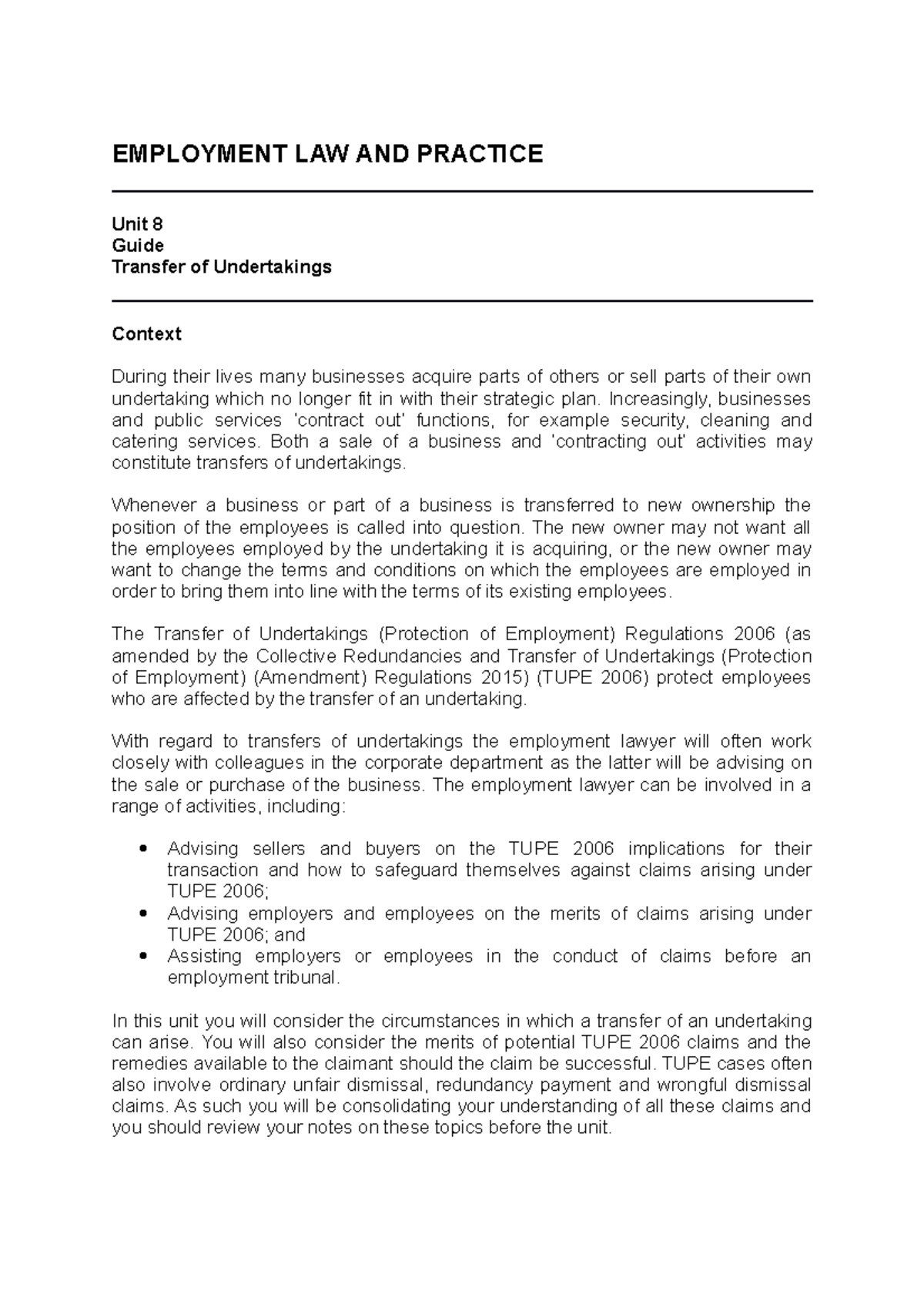 Employment LAW AND Practice - EMPLOYMENT LAW AND PRACTICE Unit 8 Guide ...