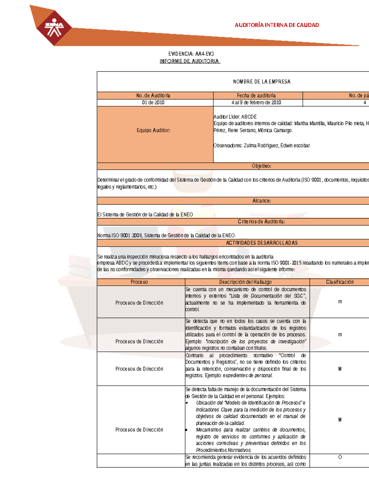 Evidencia AA4 EV2 Taller - EVIDENCIA: AA4-EV INFORME DE AUDITORIA ...