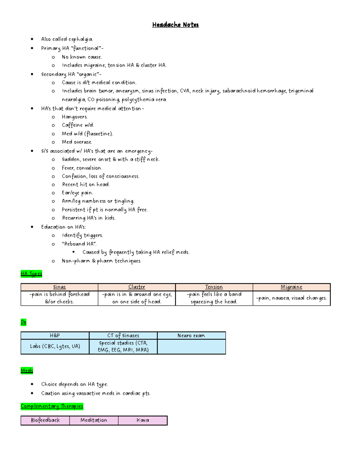 HA Notes - Headache - Headache Notes Also called cephalgia. Primary HA ...