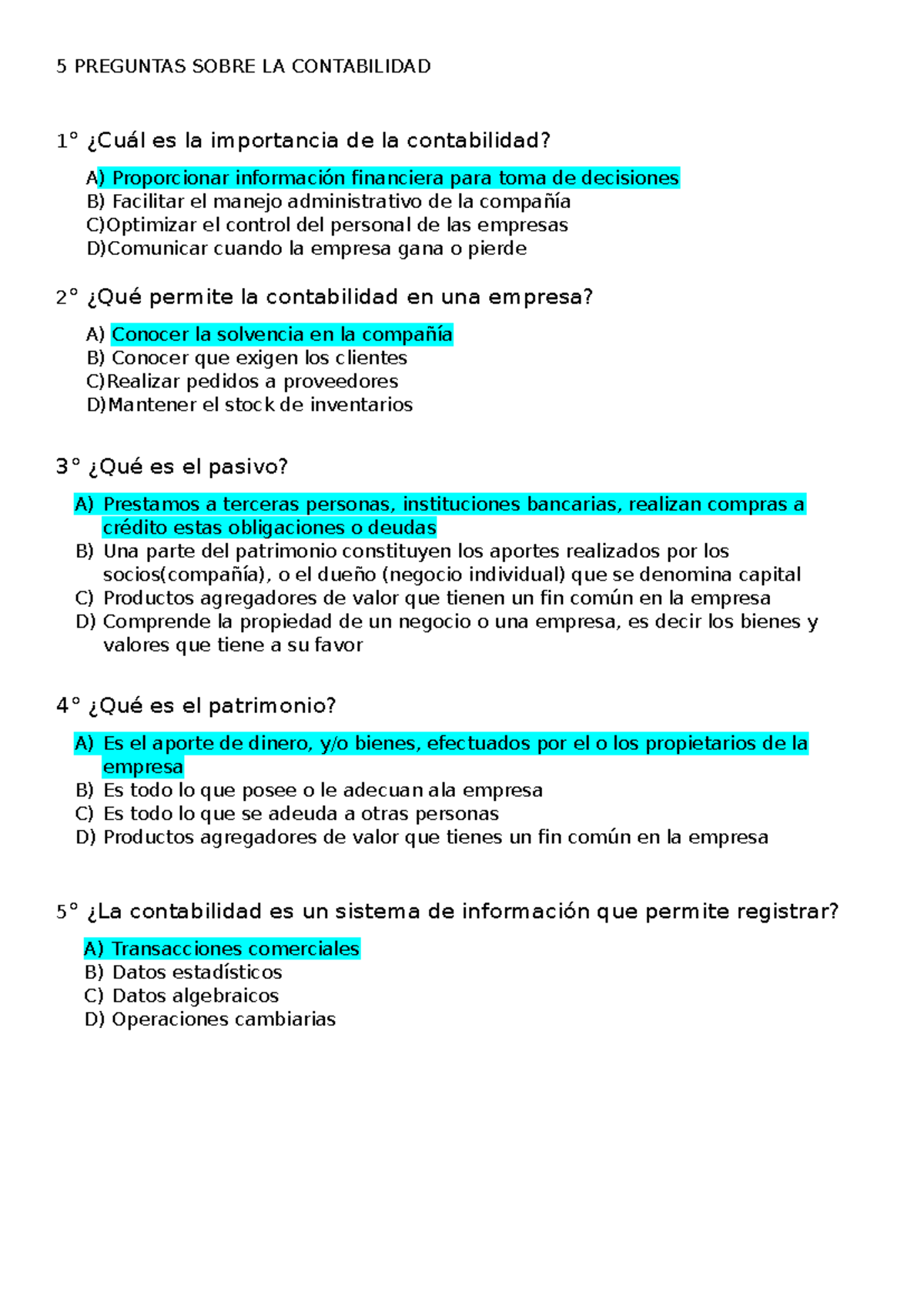 5 Preguntas Sobre LA Contabilidad - 5 PREGUNTAS SOBRE LA CONTABILIDAD 1 ...