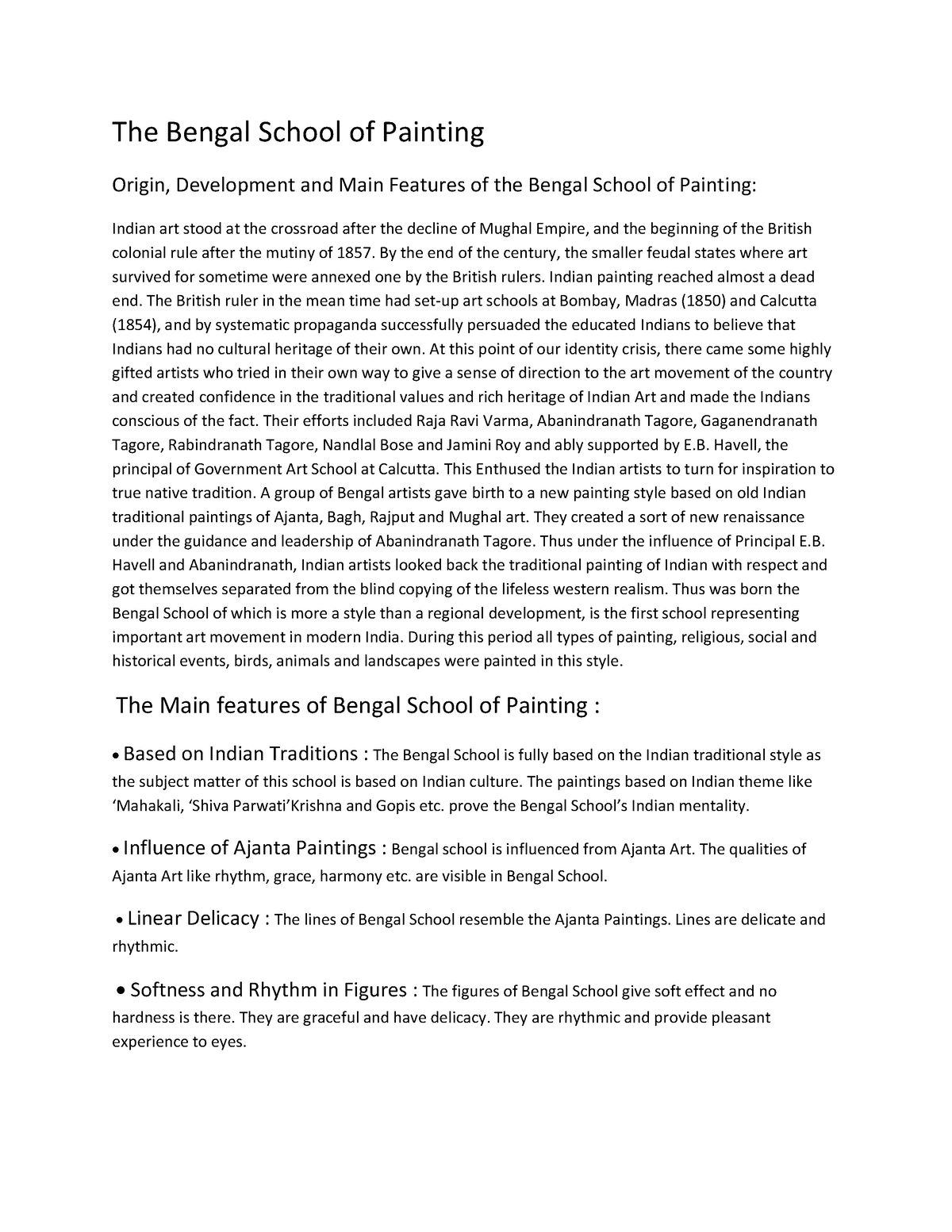 essay on bengal school of art