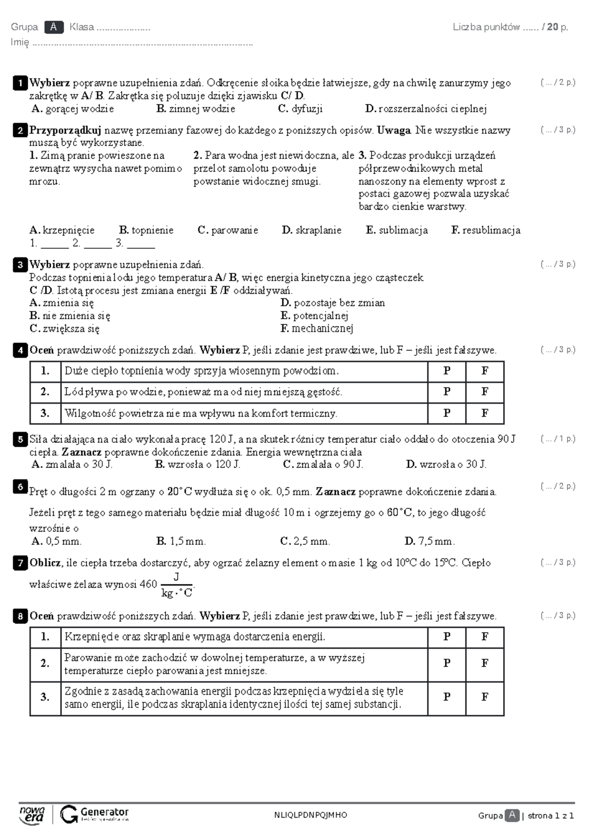 Sprawdzian Z Termodynamiki Klasa 7 www.studocu.com