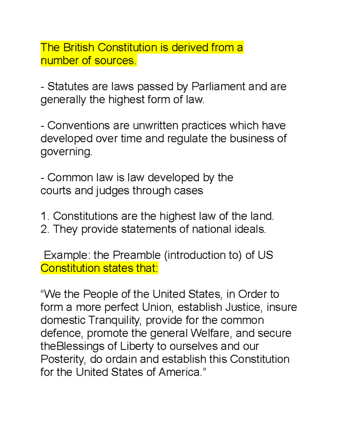 Poli Sci Chapter 11 Notes, 2 - The British Constitution is derived from ...
