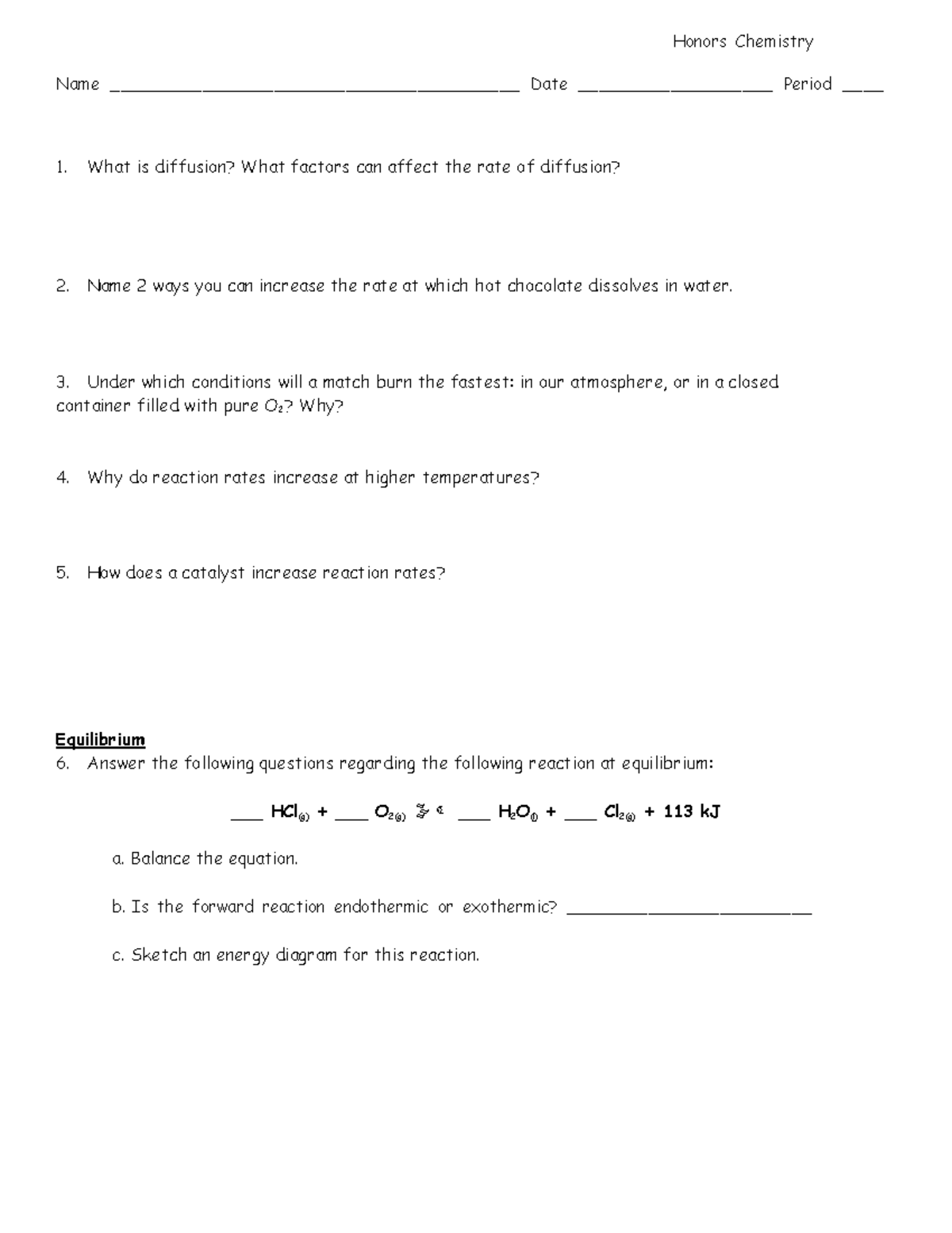 Eq, kin and gas laws review - Name ...