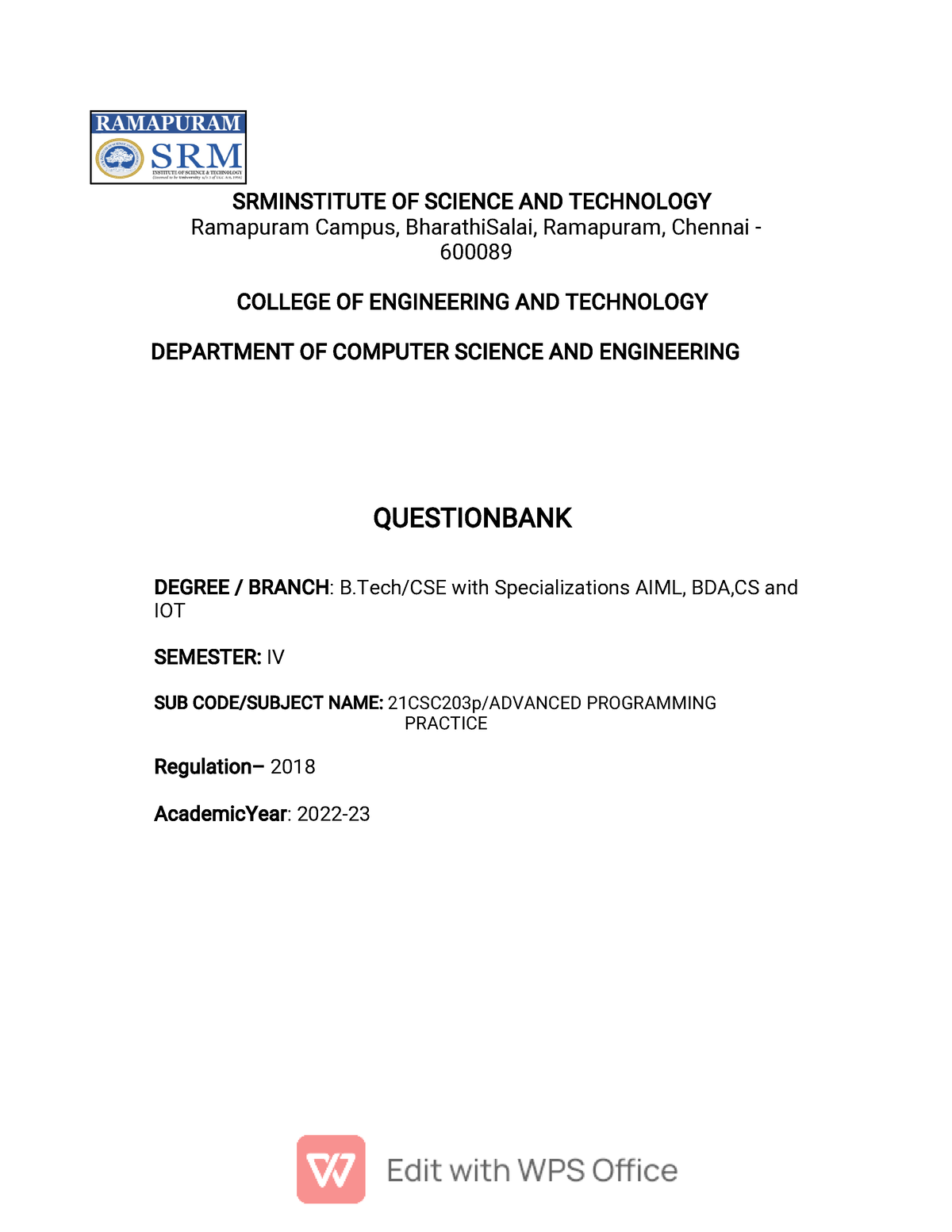 APP Question Bank Unit1 - Advanced Programming Practice - Studocu