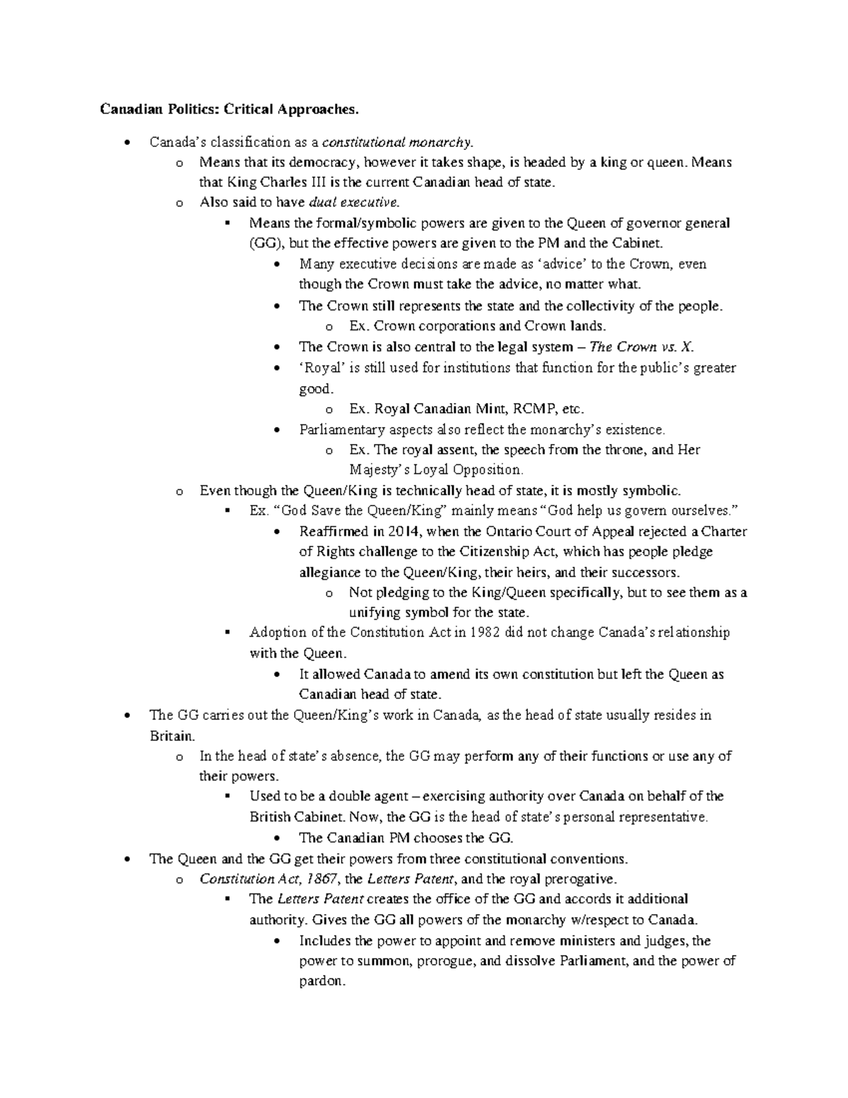 PSCI 2003 - Week 2 Readings - Canadian Politics: Critical Approaches ...