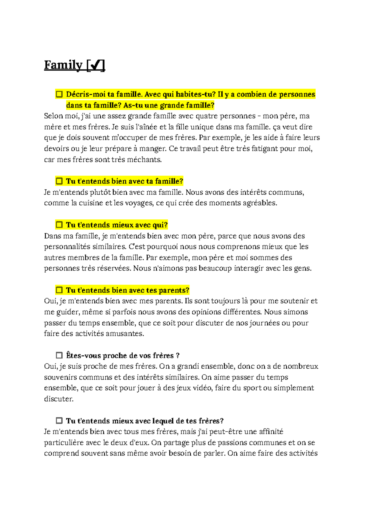 ALL French Speaking Questions - Google Docs - Family [ ] Décris-moi ta ...