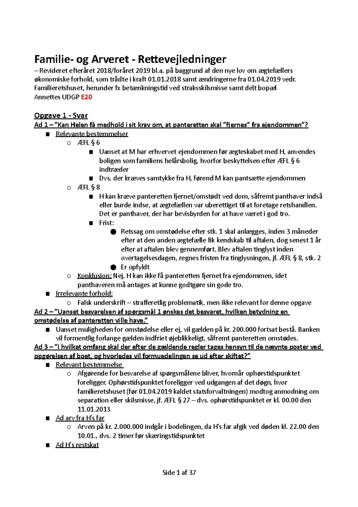 Noter - øvelsesopgaver - Familie- Og Arveret - Rettevejledninger ...
