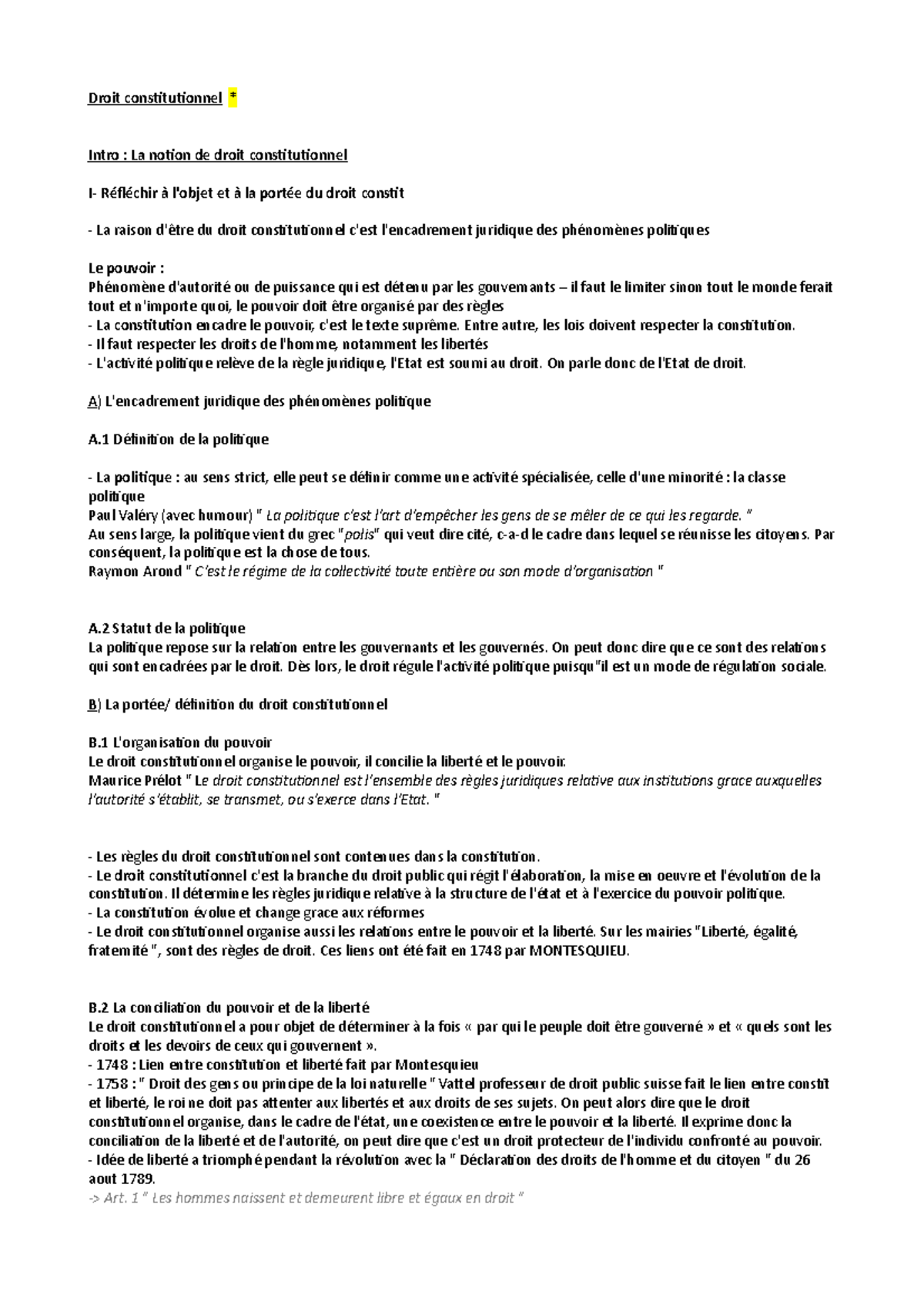 Droit Constitution S1 - Notes De Cours S1 L1 - Droit Constitutionnel ...