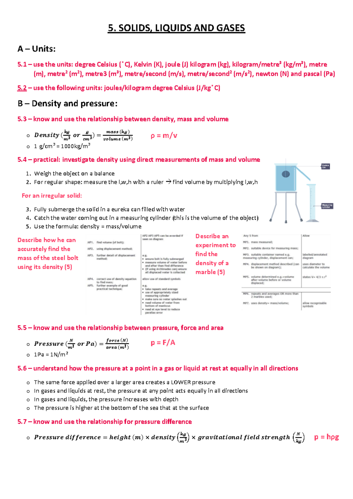 ☀️Physics☀️ - 5. Solids Liquids and Gases - A – Units: 5 – use the ...