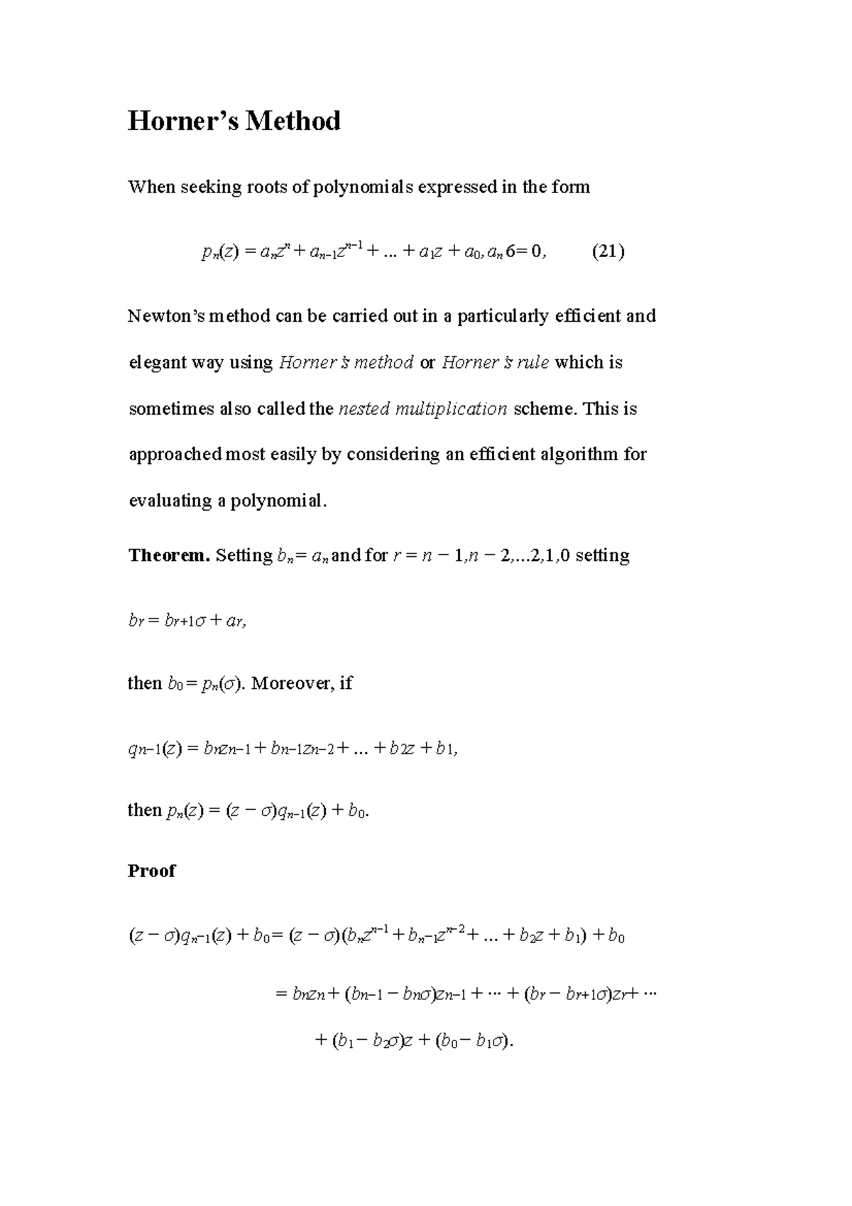 CM-8 - Horner’s Method - Horner’s Method When seeking roots of ...