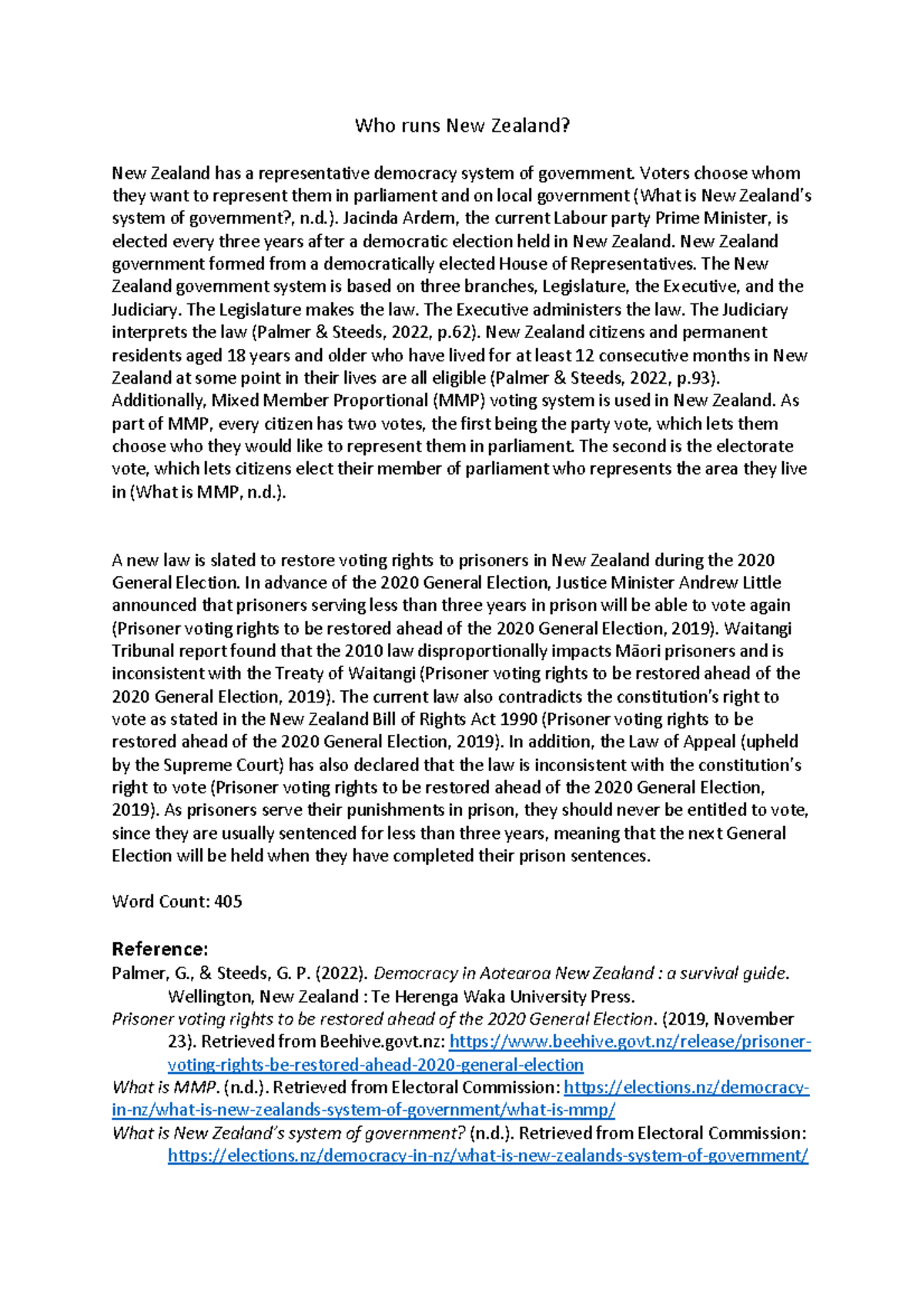 FCOM111 Essay paragraph writing task - Who runs New Zealand? New ...